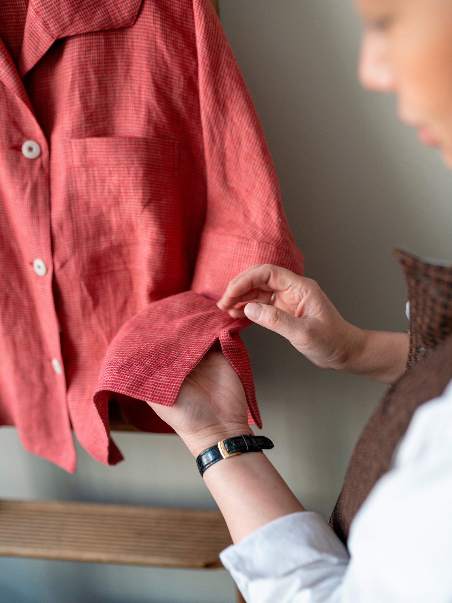 Open Collar Top / Red Irish Linen