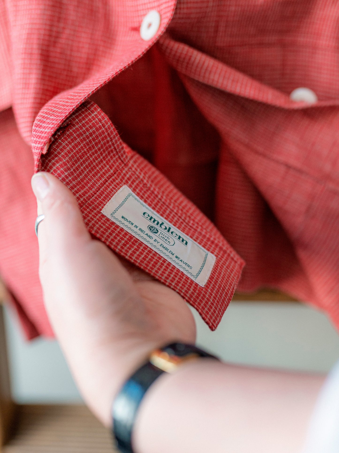 Open Collar Top / Red Irish Linen