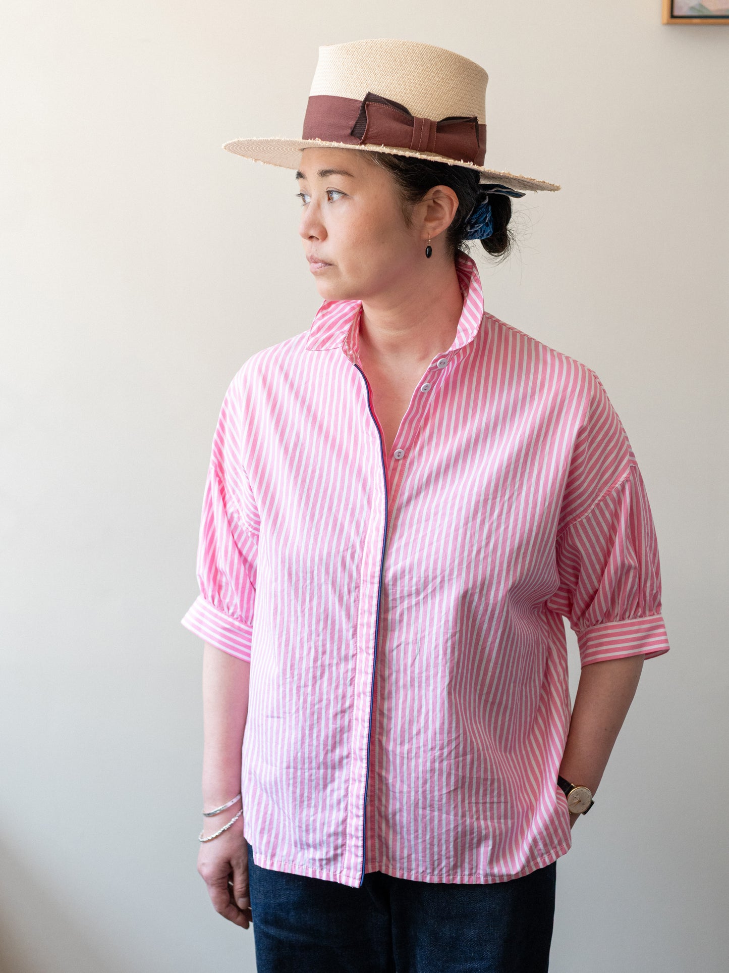 Balloon Sleeve Stripe Top / Pink Stripe