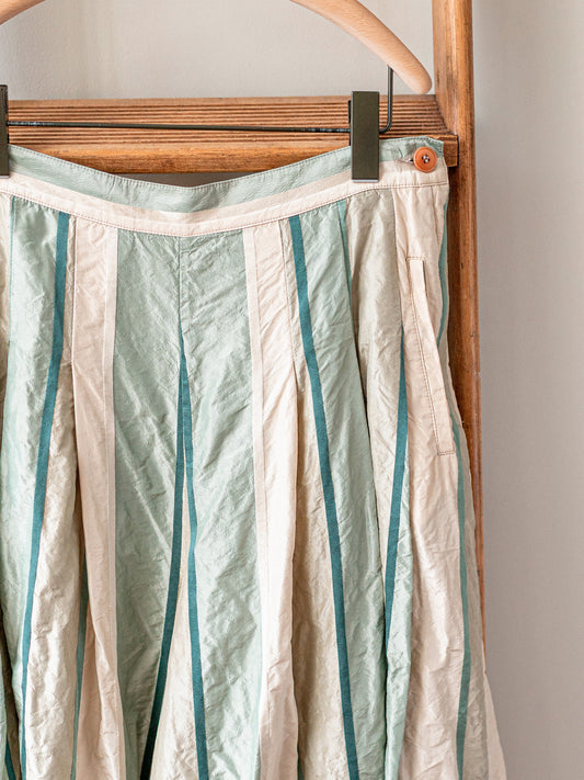Pleated Culotte Silk / Green Stripe