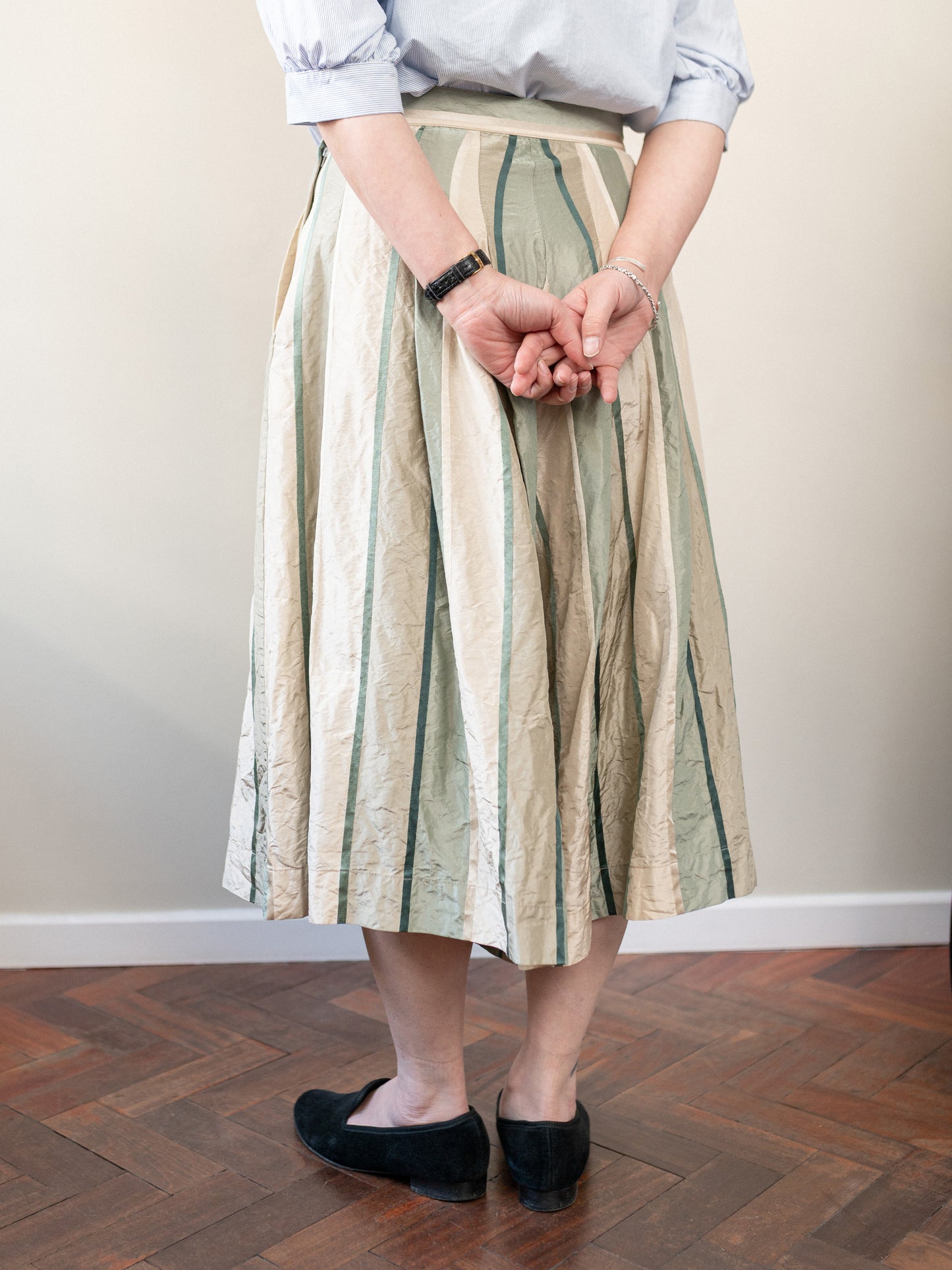 Pleated Culotte Silk / Green Stripe