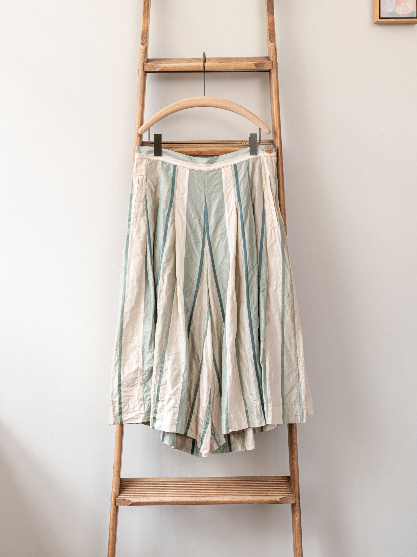 Pleated Culotte Silk / Green Stripe