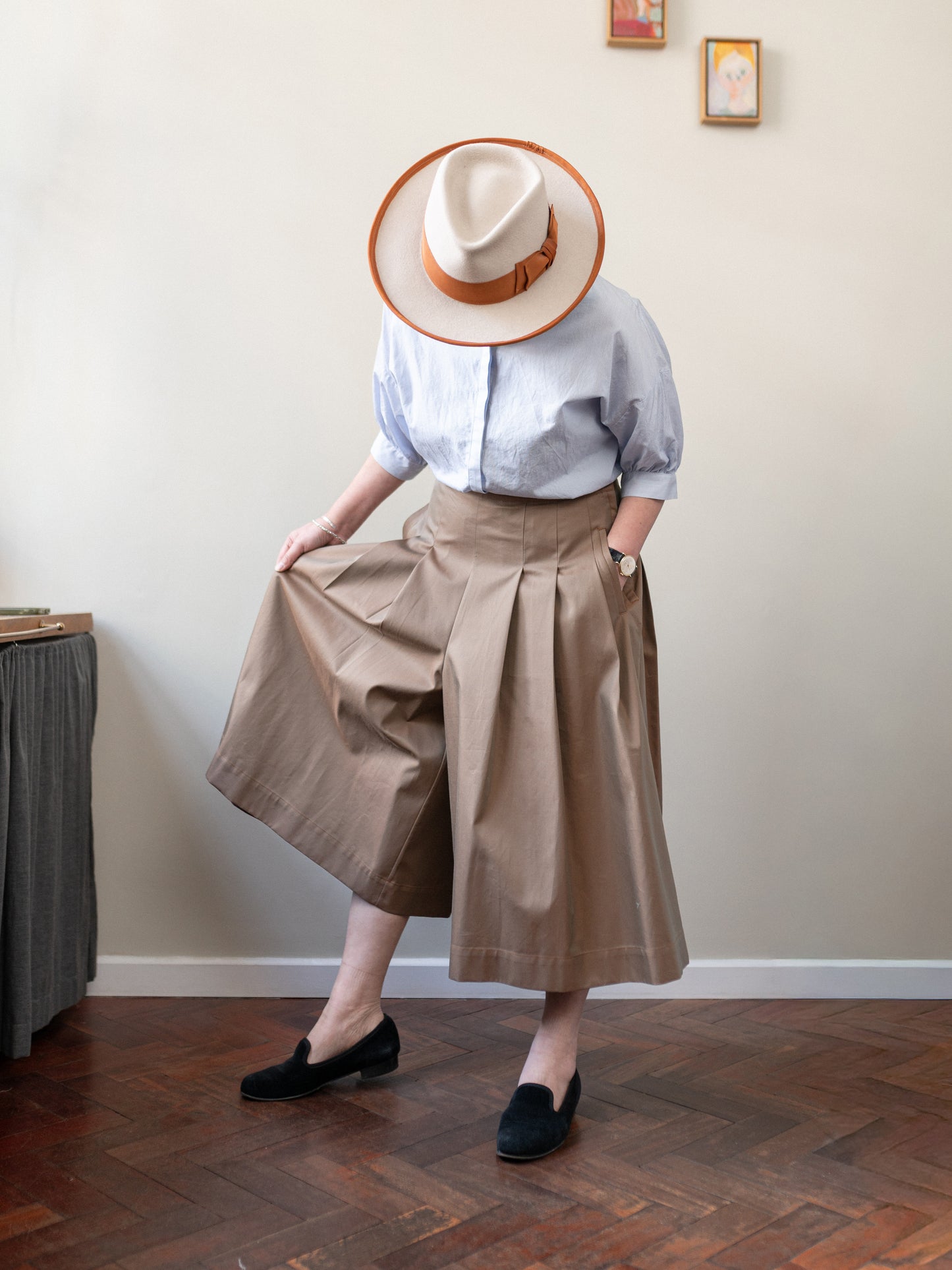 Pleated Culotte Cotton Gabardine  / Khaki