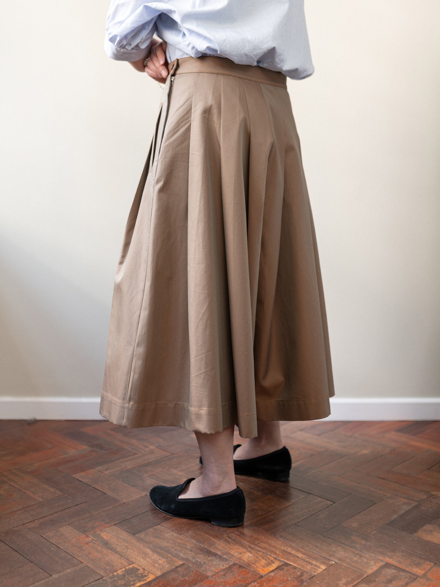 Pleated Culotte Cotton Gabardine  / Khaki