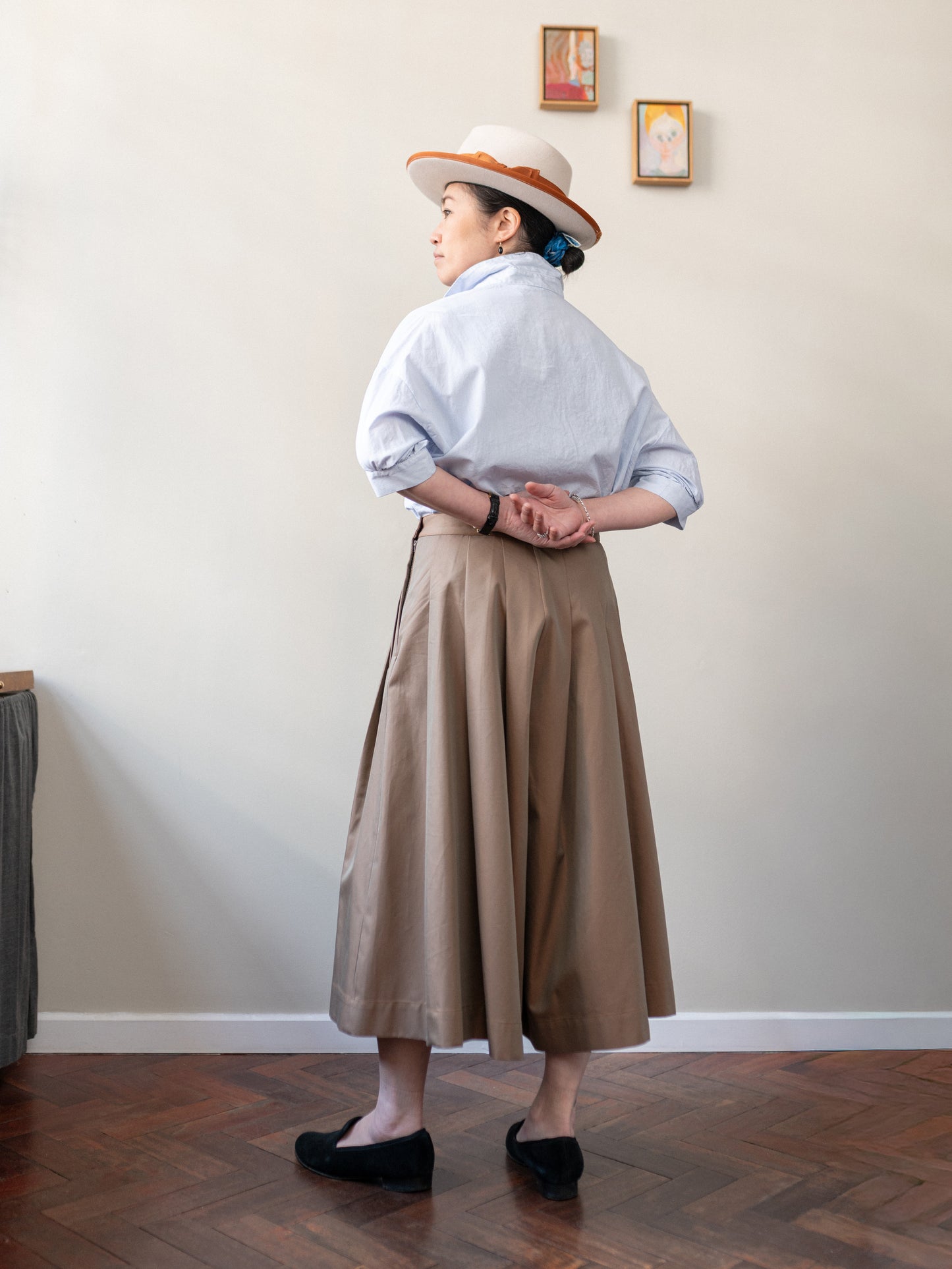 Pleated Culotte Cotton Gabardine  / Khaki