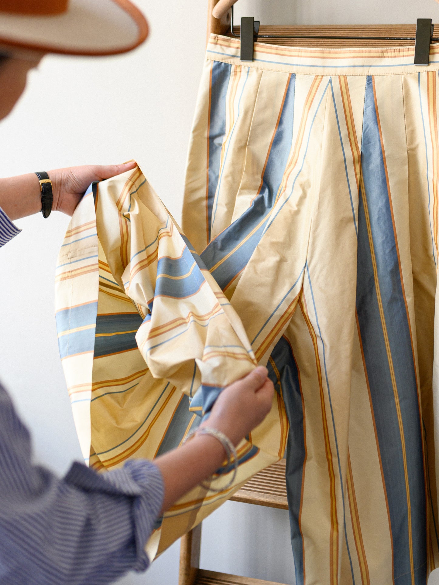 Pleated Culottes Silk / Yellow Stripe