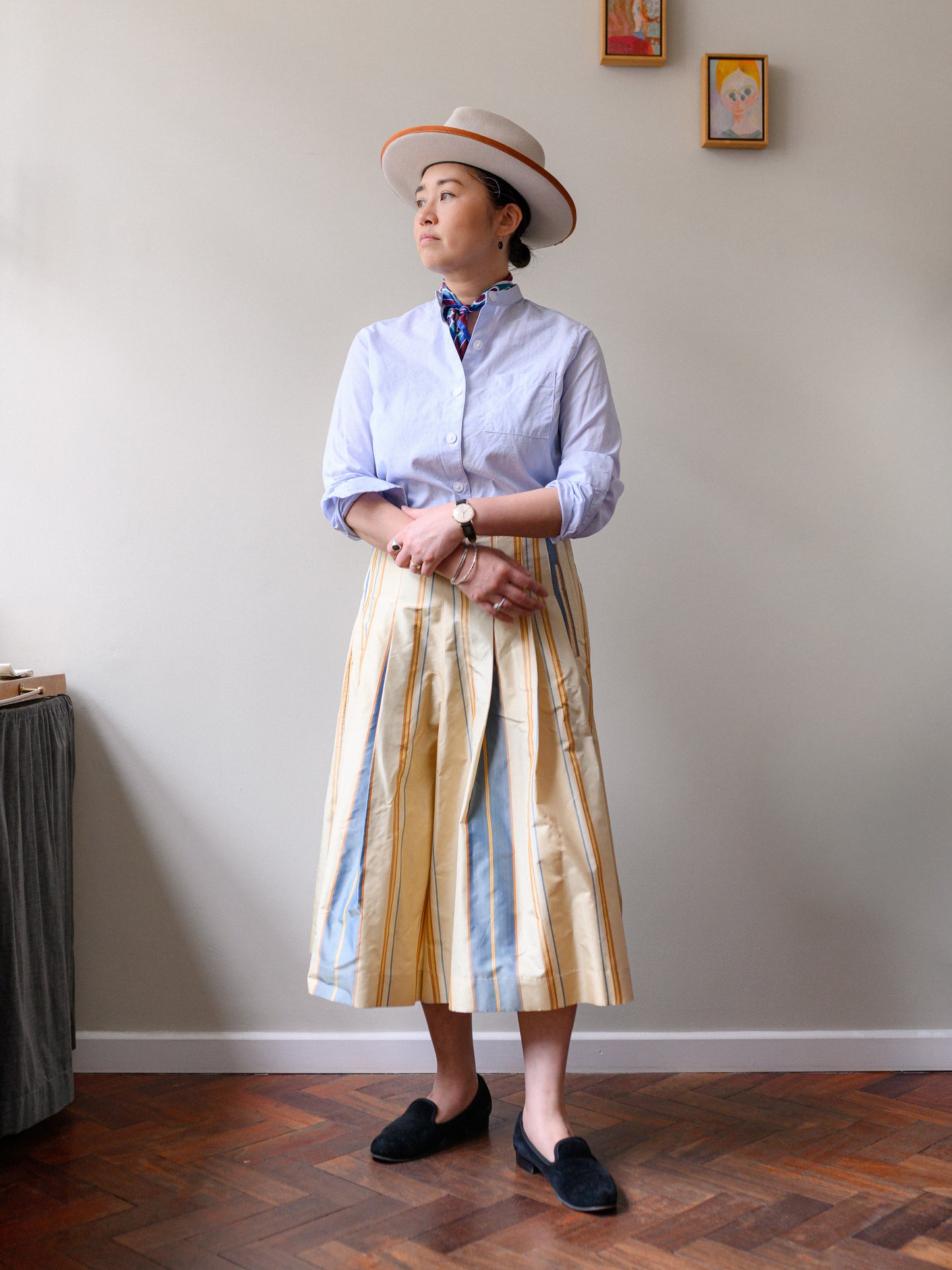 Pleated Culottes Silk / Yellow Stripe