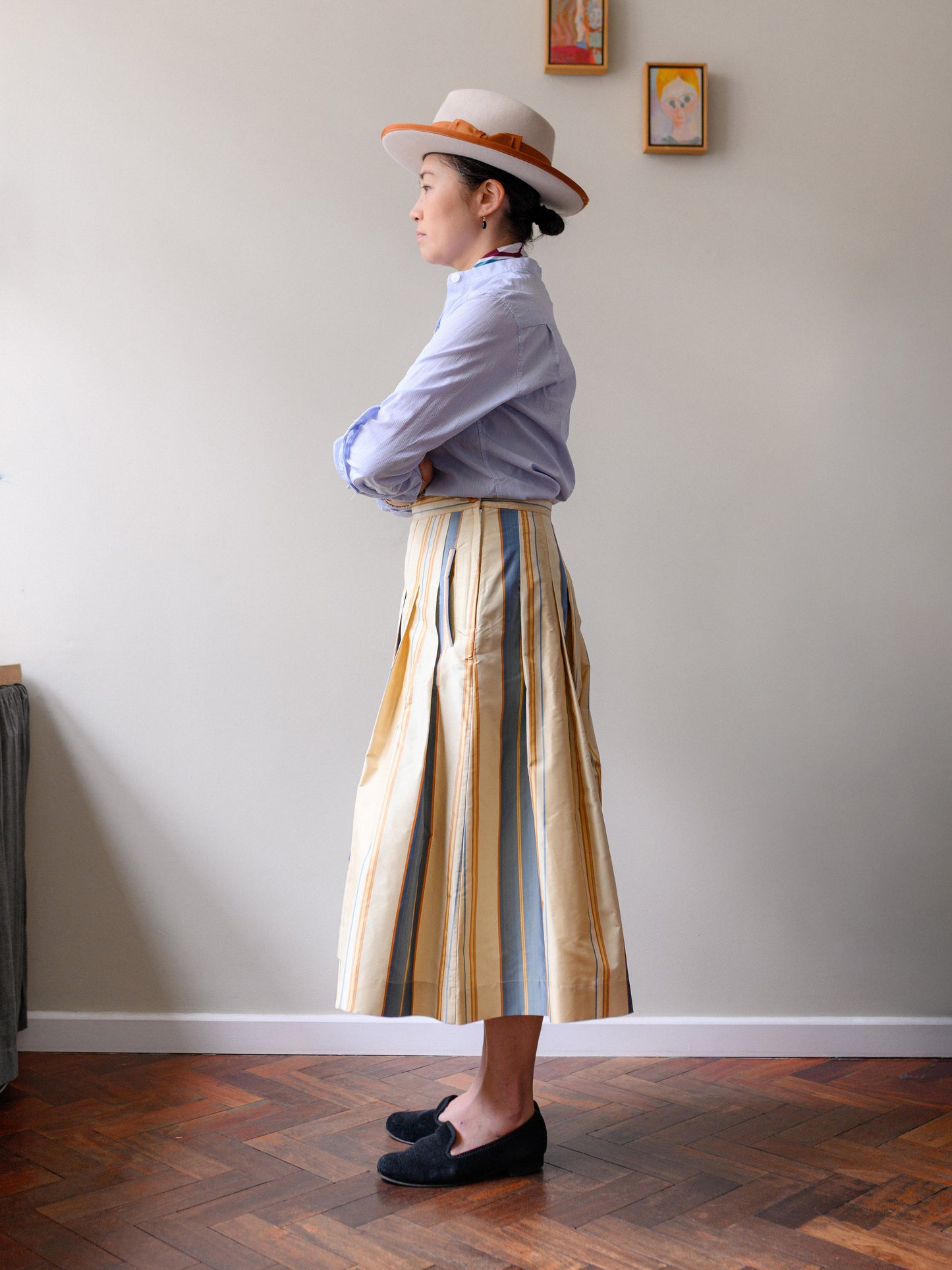 Pleated Culottes Silk / Yellow Stripe