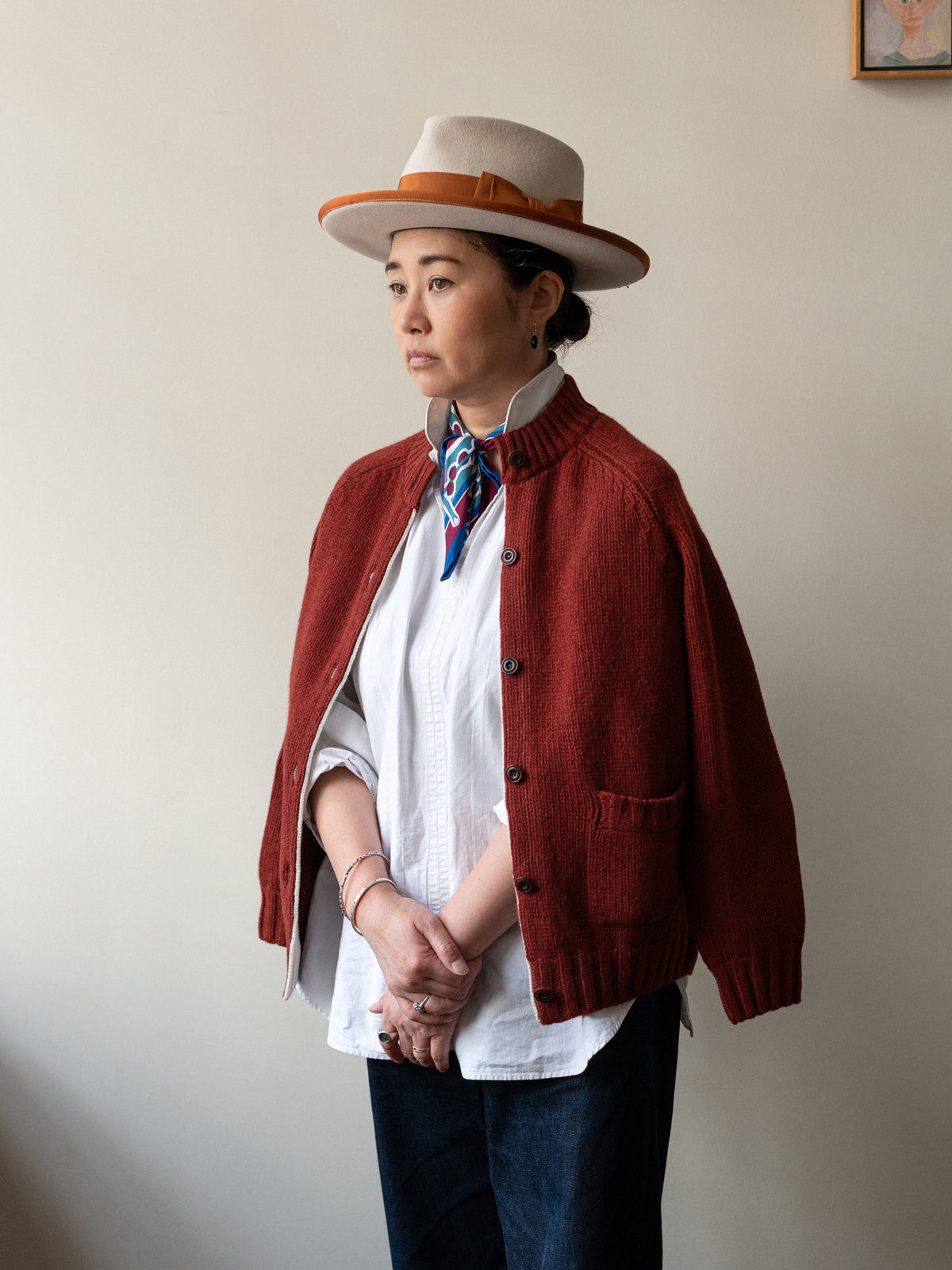 Pure Lambswool Cardigan / Red Sienna
