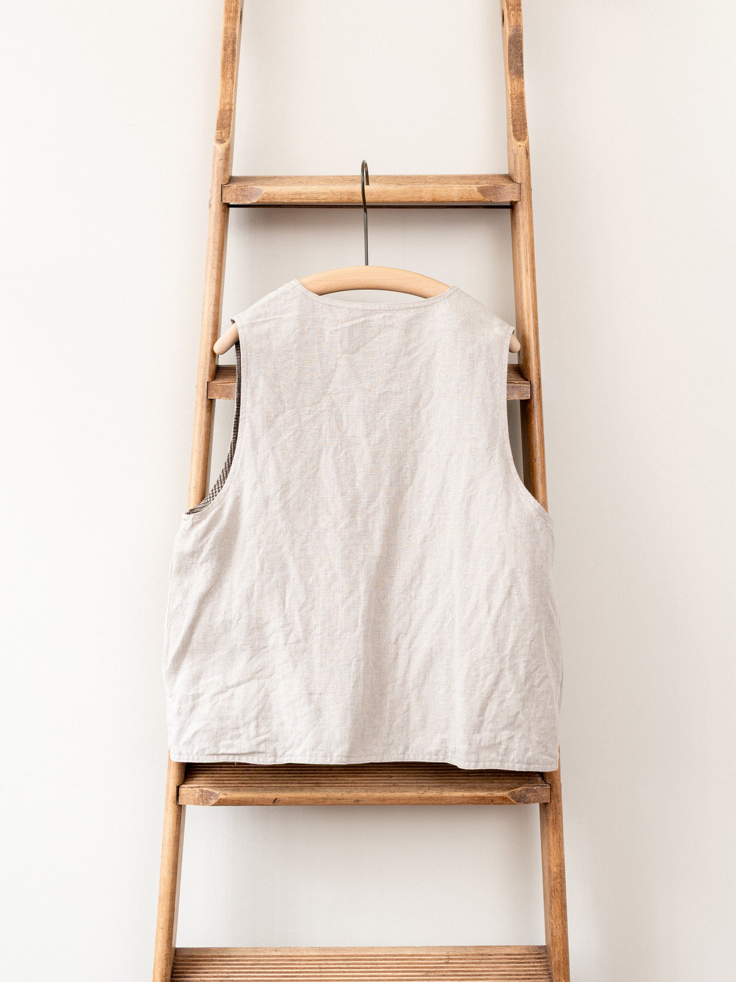 Irish Linen Reversible Vest / Brown Check & Plain