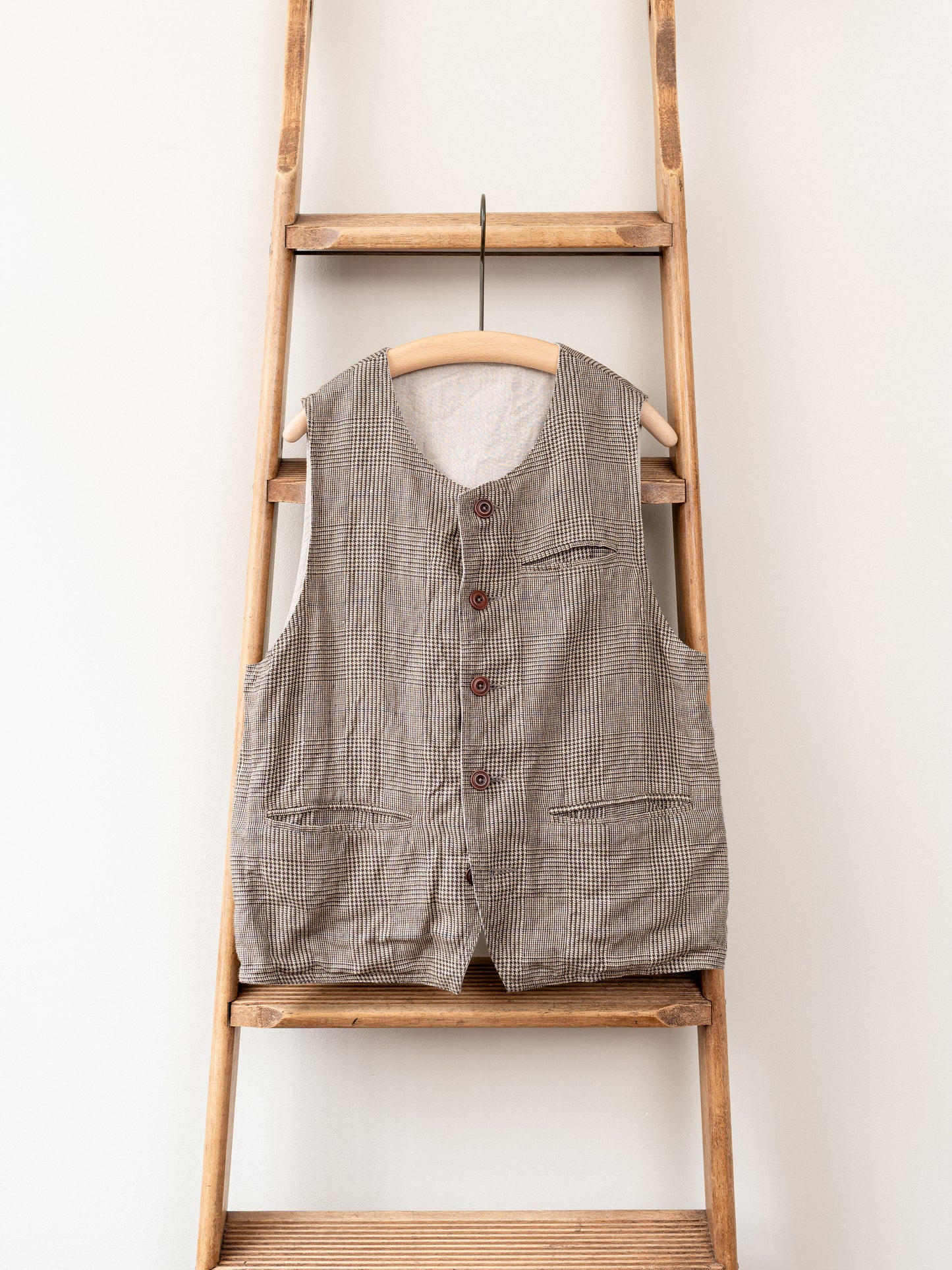 Irish Linen Reversible Vest / Brown Check & Plain