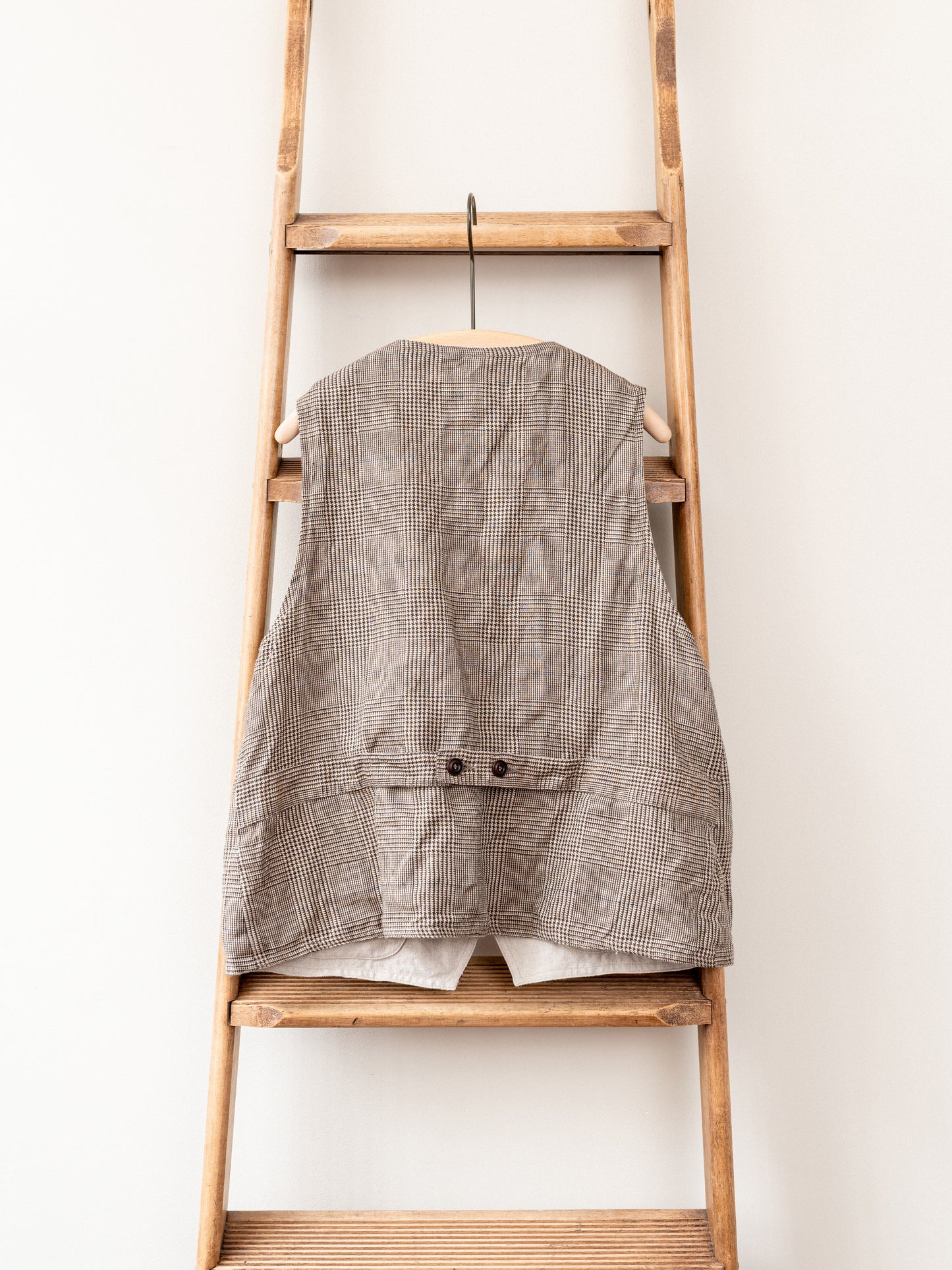 Irish Linen Reversible Vest / Brown Check & Plain