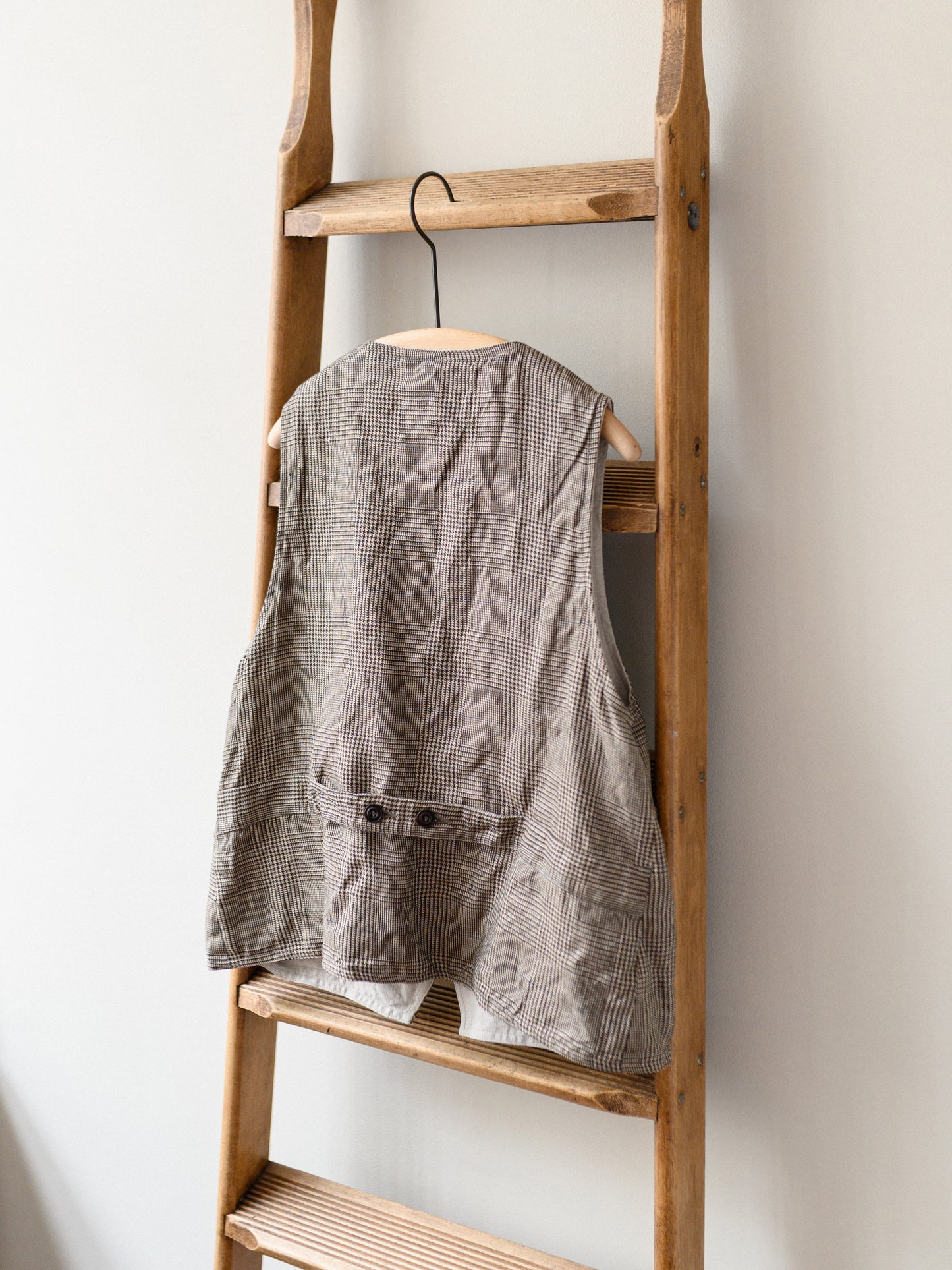 Irish Linen Reversible Vest / Brown Check & Plain