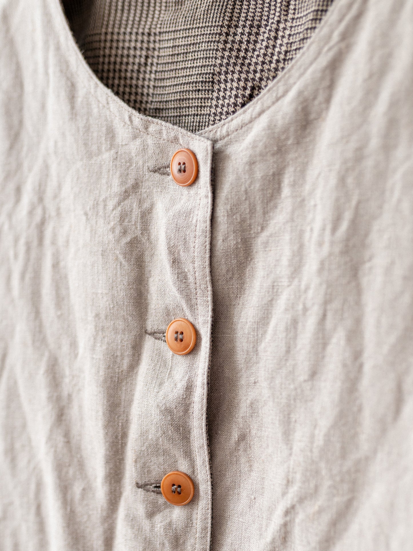 Irish Linen Reversible Vest / Brown Check & Plain