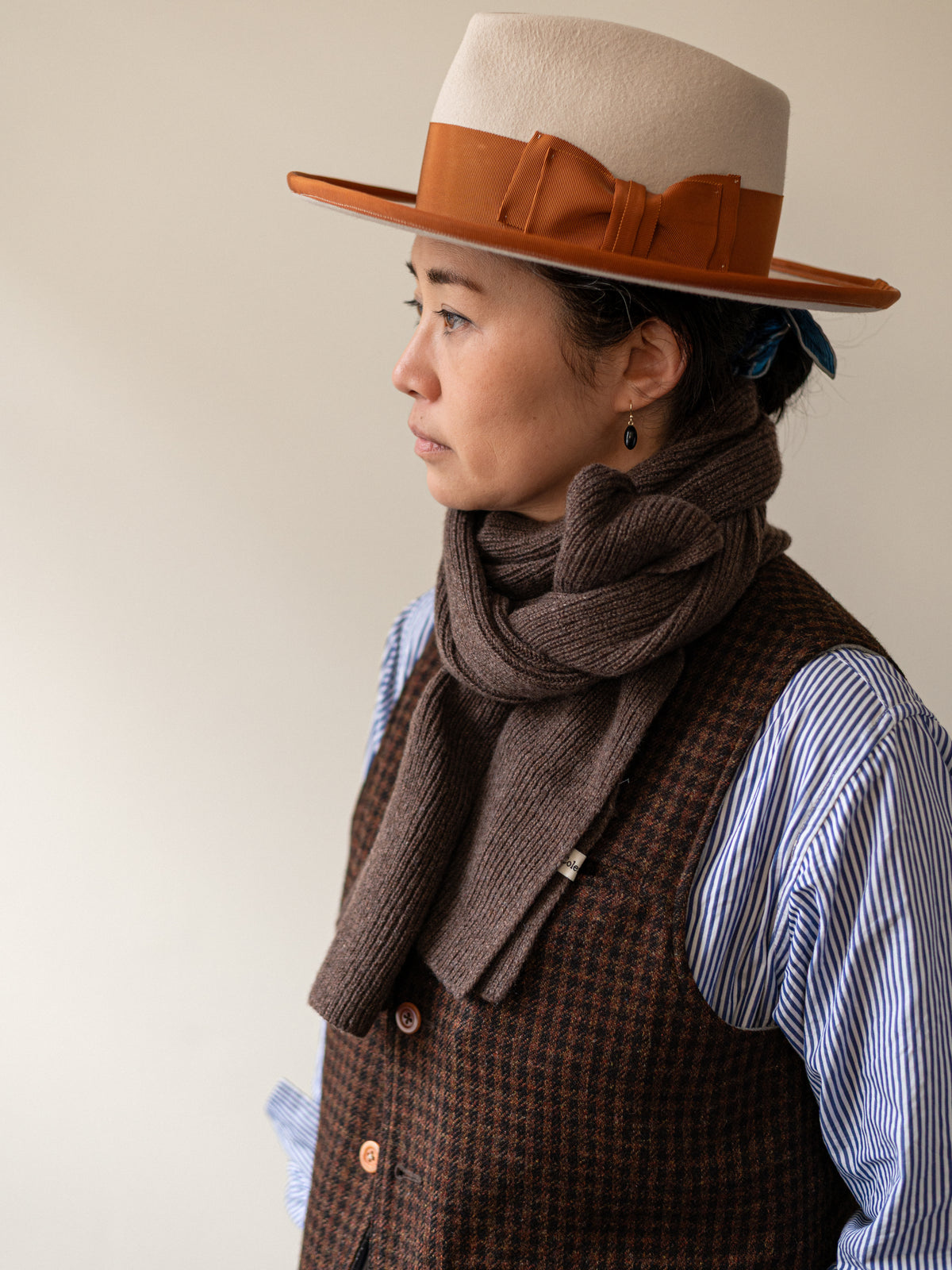 Cashmere Rib Scarf | Brown
