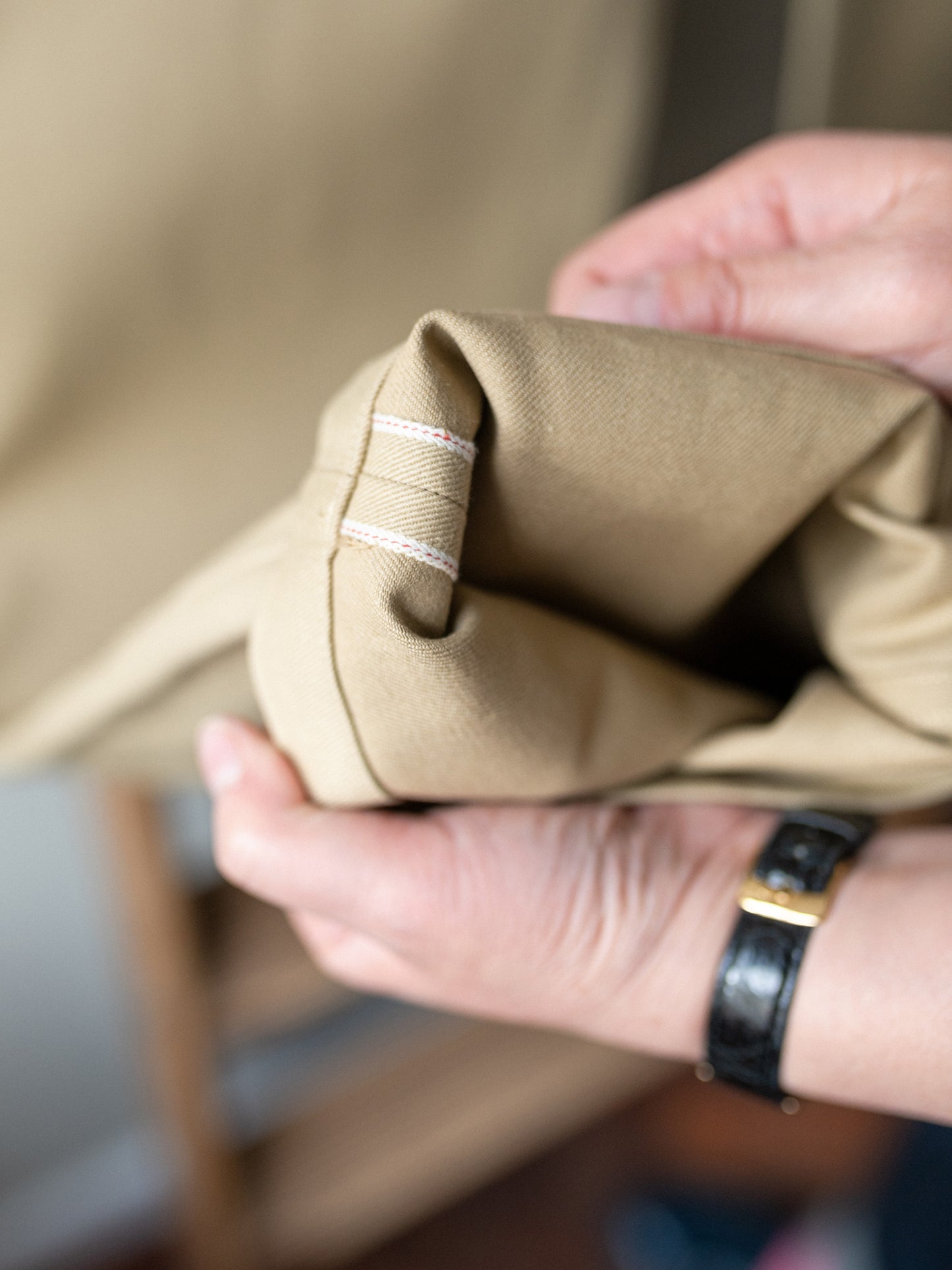 Straight-Leg Selvedge Chino Trouser / Beige