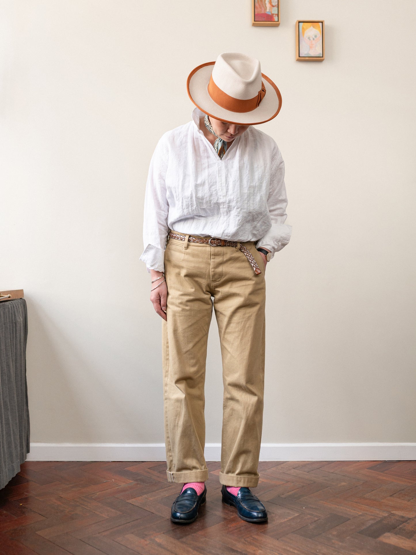 Straight-Leg Selvedge Chino Trouser / Beige