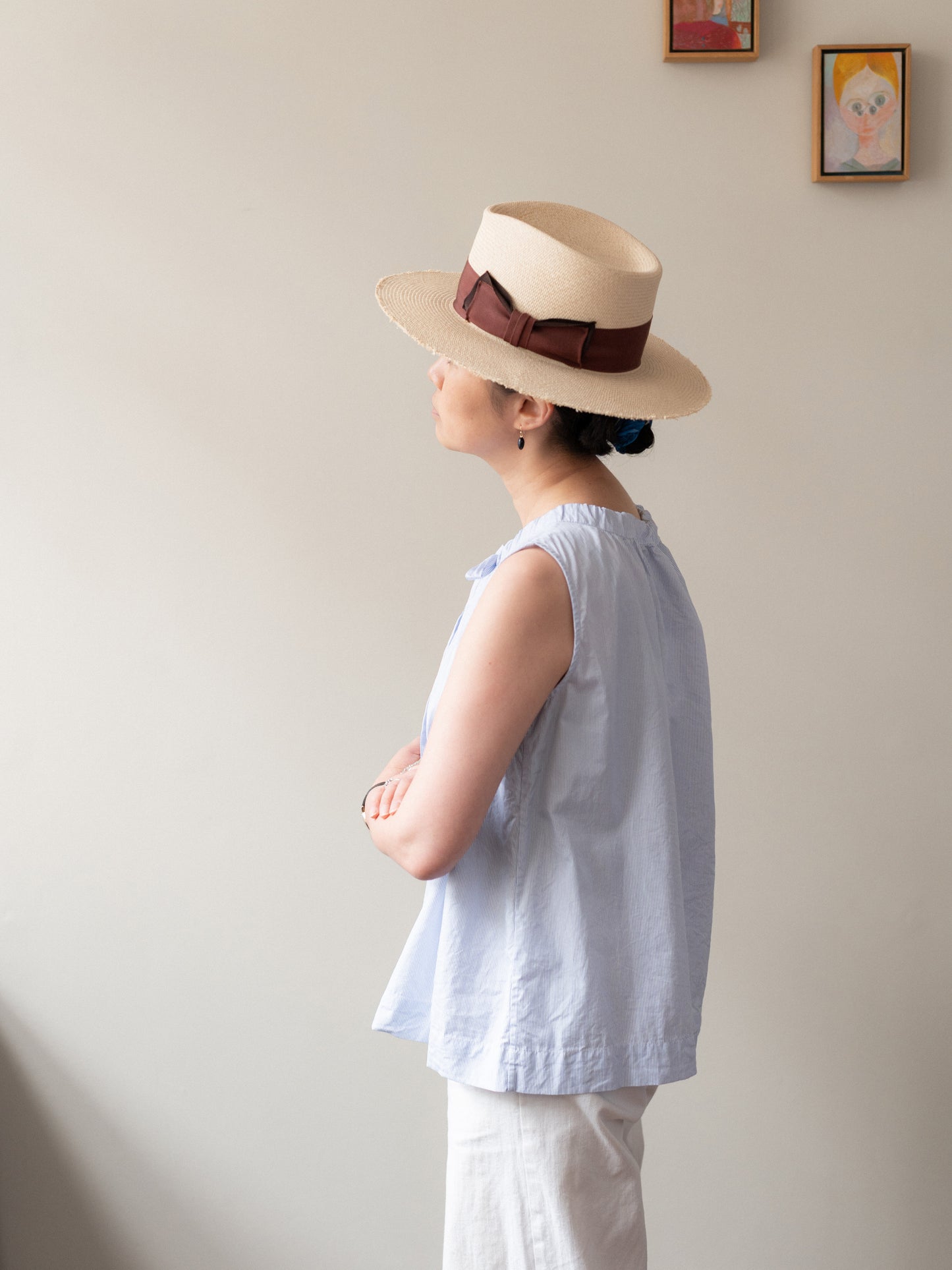 Sleeveless Ribbon Top / Pin Stripe Blue