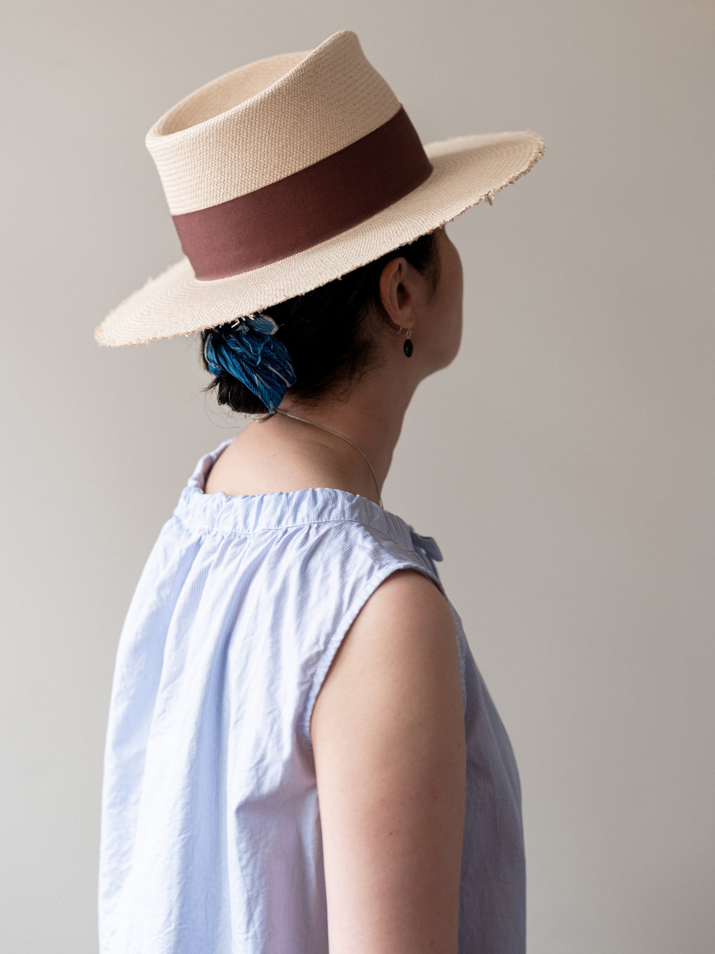 Sleeveless Ribbon Top / Pin Stripe Blue