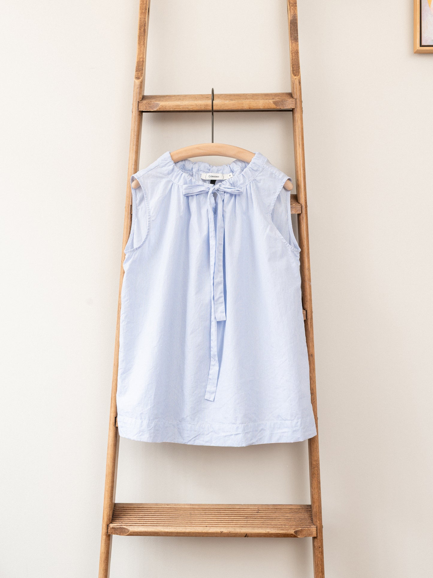 Sleeveless Ribbon Top / Pin Stripe Blue