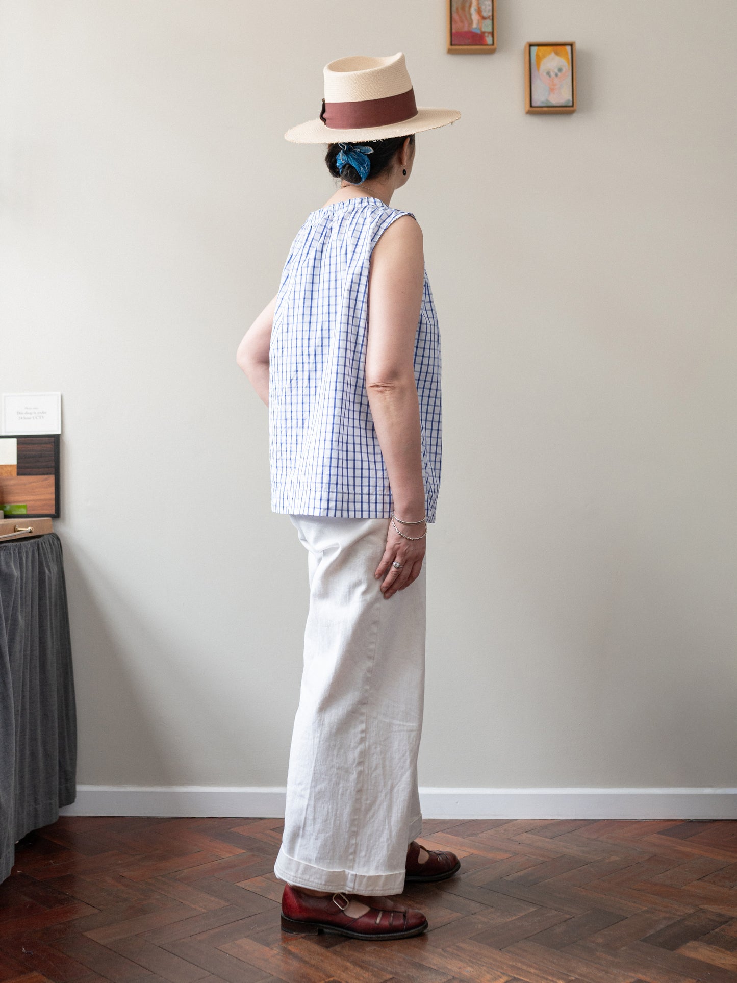 Sleeveless Ribbon Top / Windowpane Check