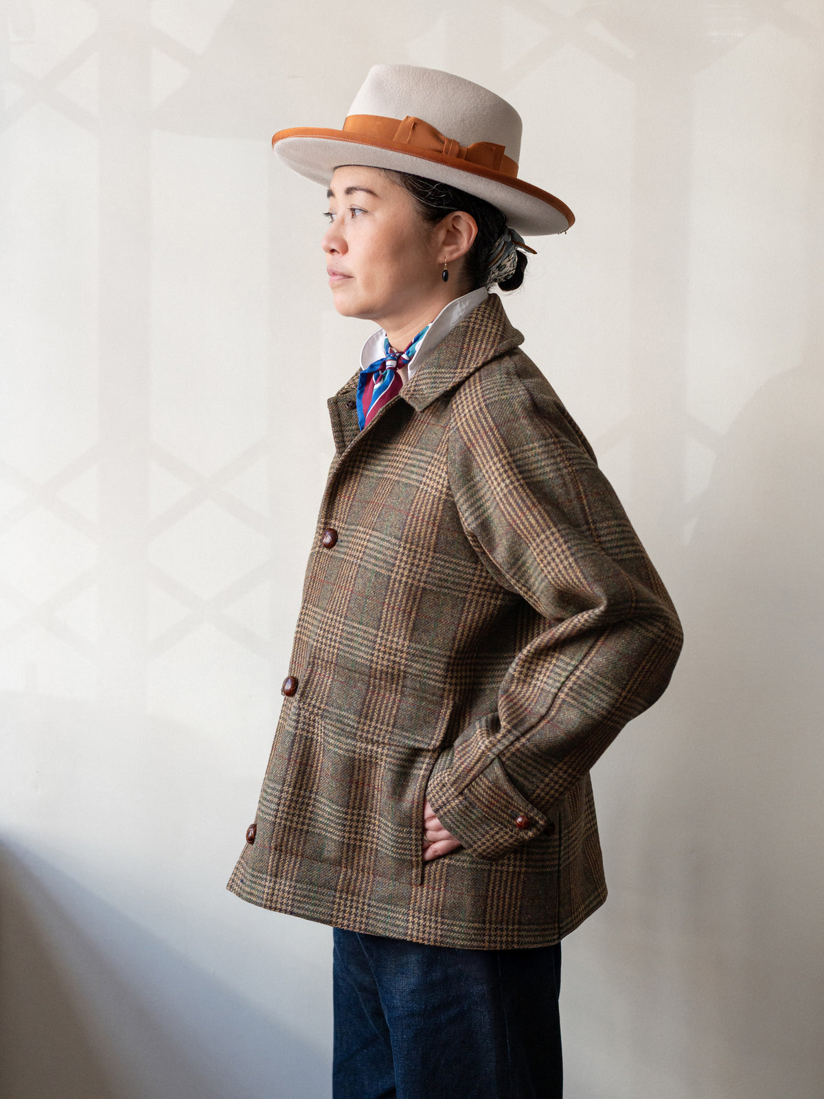 Tweed Field Jacket / Khaki Brown Check