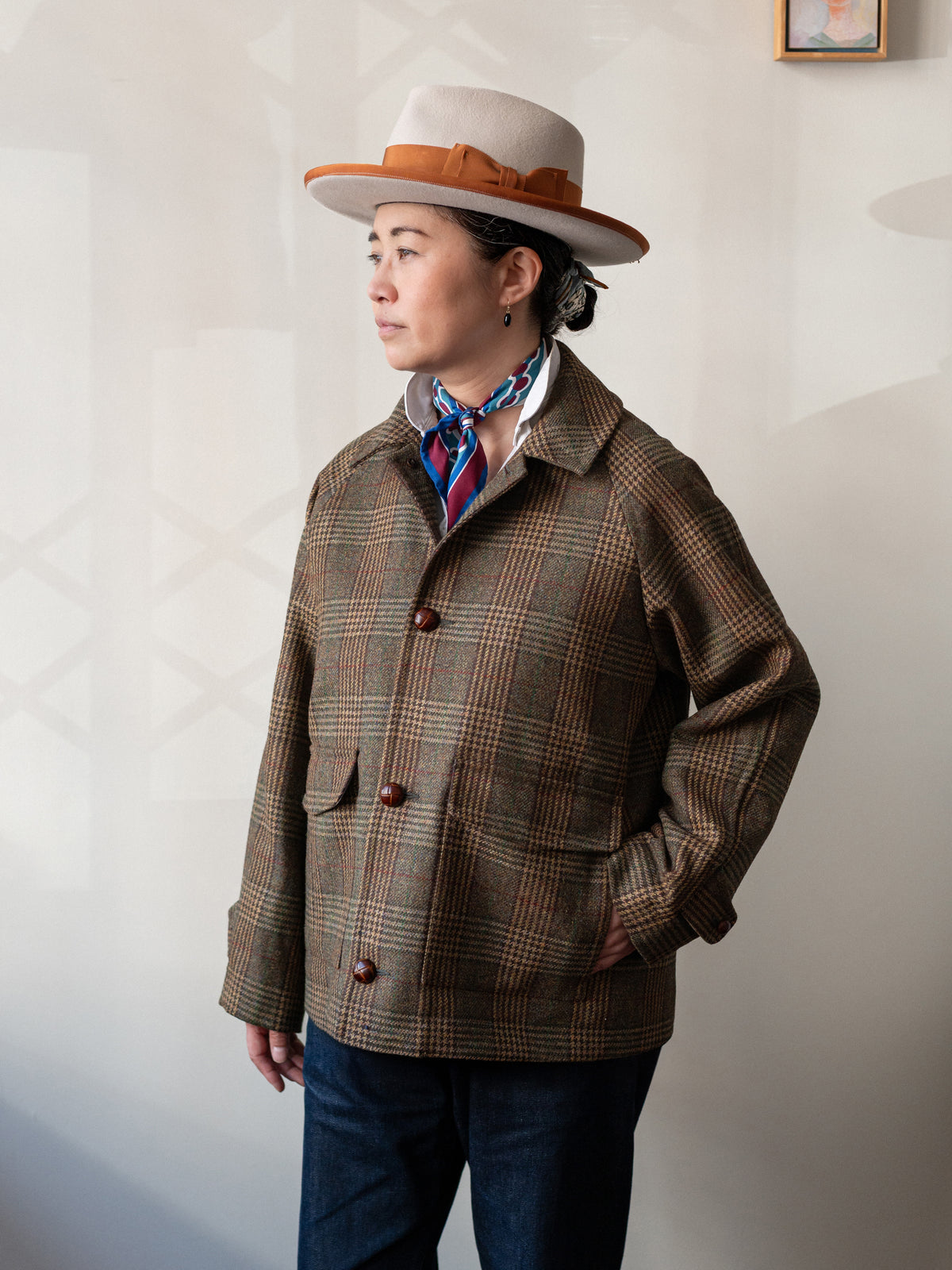 Tweed Field Jacket / Khaki Brown Check