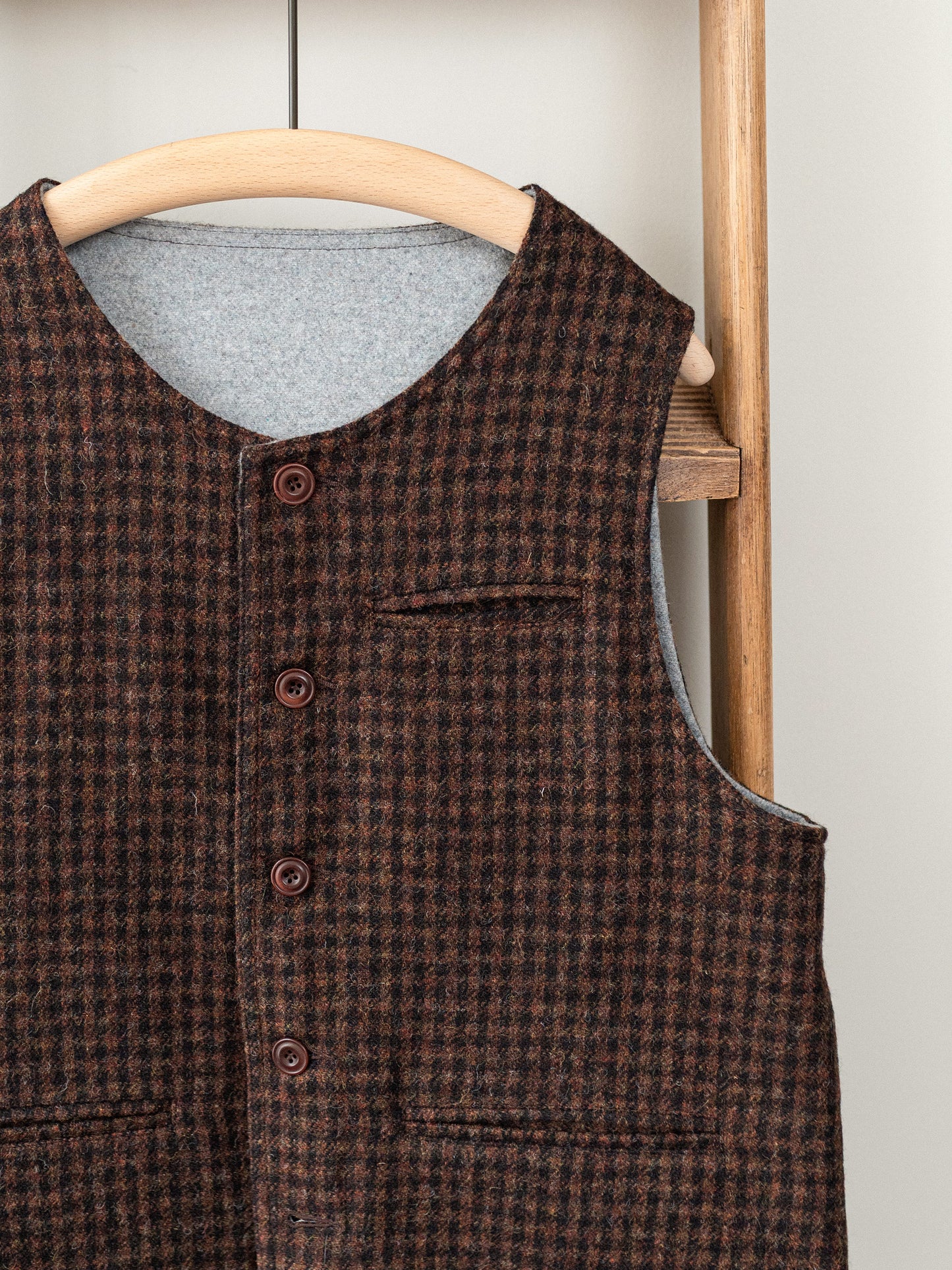 Tweed Reversible Vest / Brown & Grey
