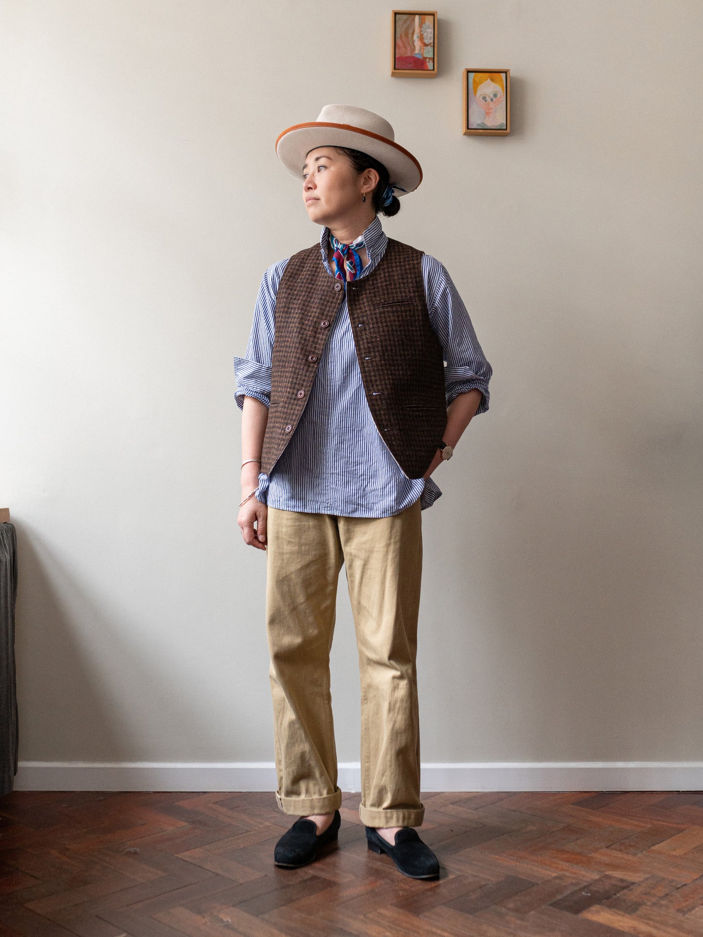 Tweed Reversible Vest / Brown & Grey