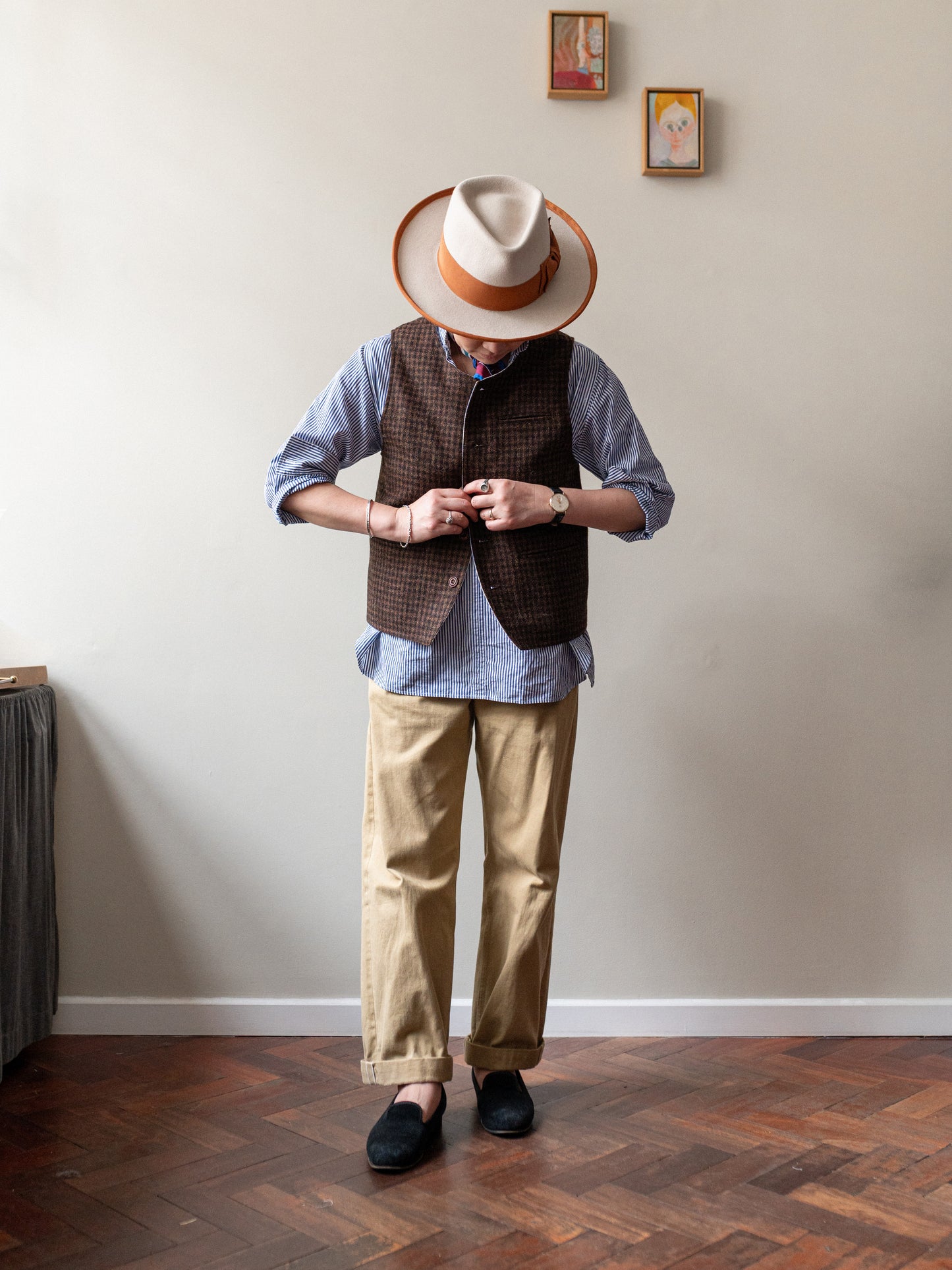 Tweed Reversible Vest / Brown & Grey