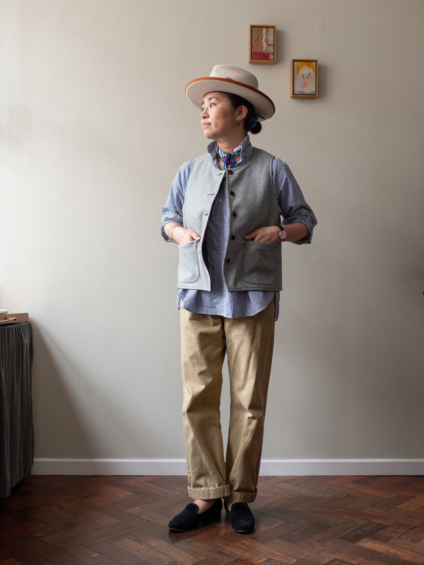 Tweed Reversible Vest / Brown & Grey