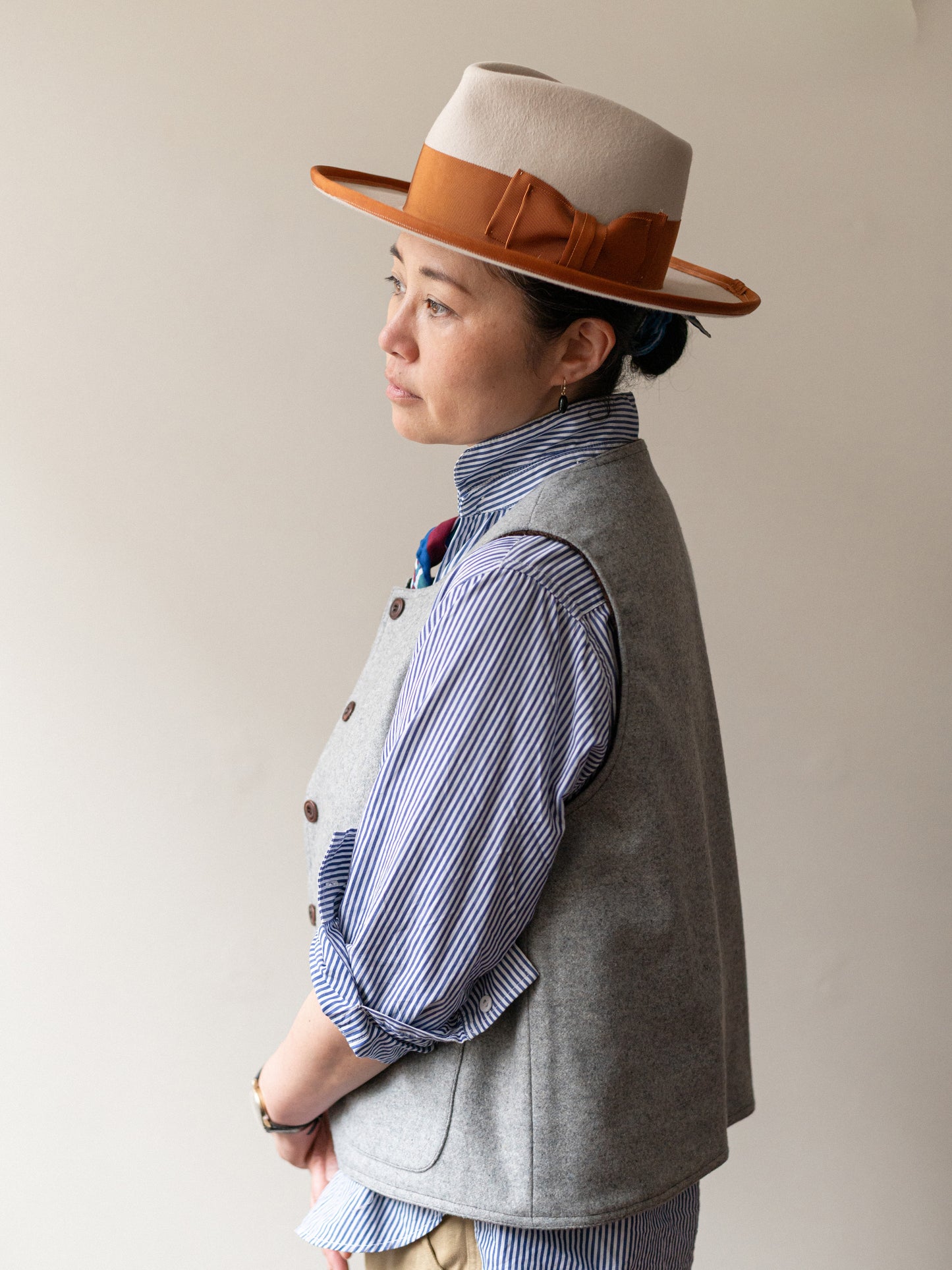 Tweed Reversible Vest / Brown & Grey