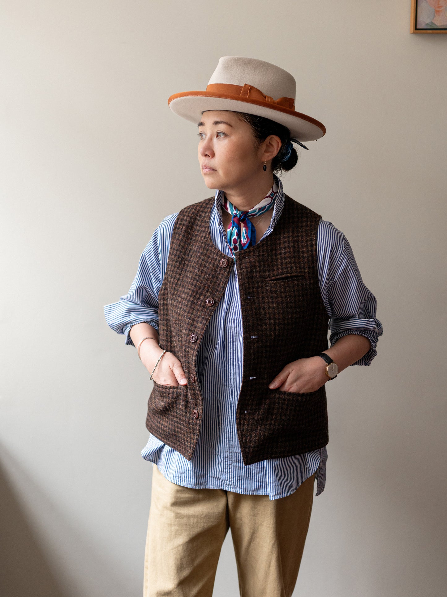 Tweed Reversible Vest / Brown & Grey