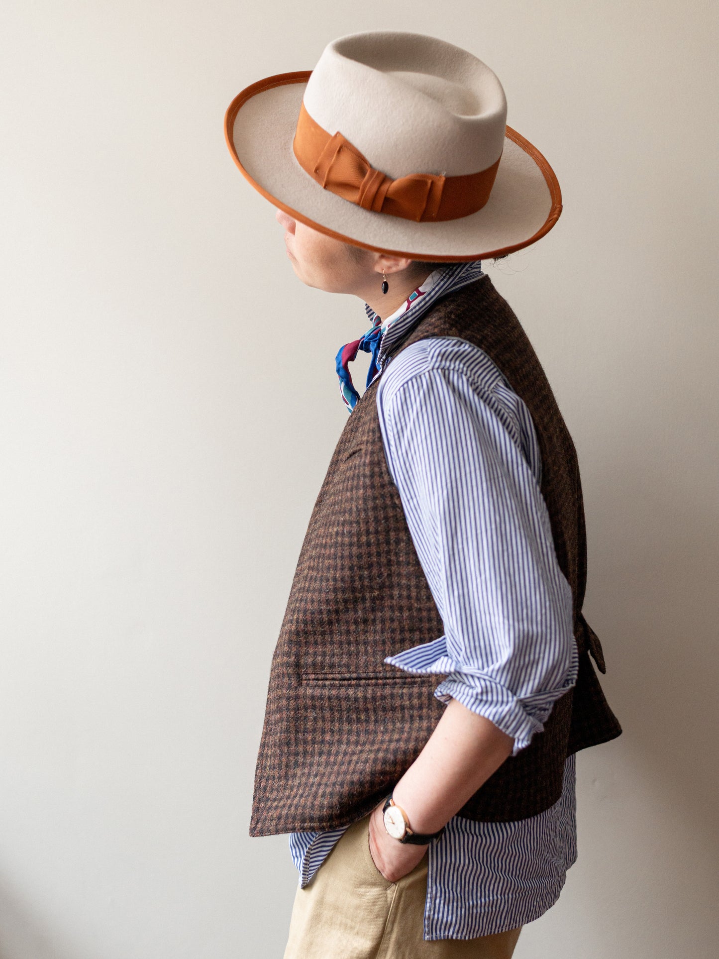 Tweed Reversible Vest / Brown & Grey
