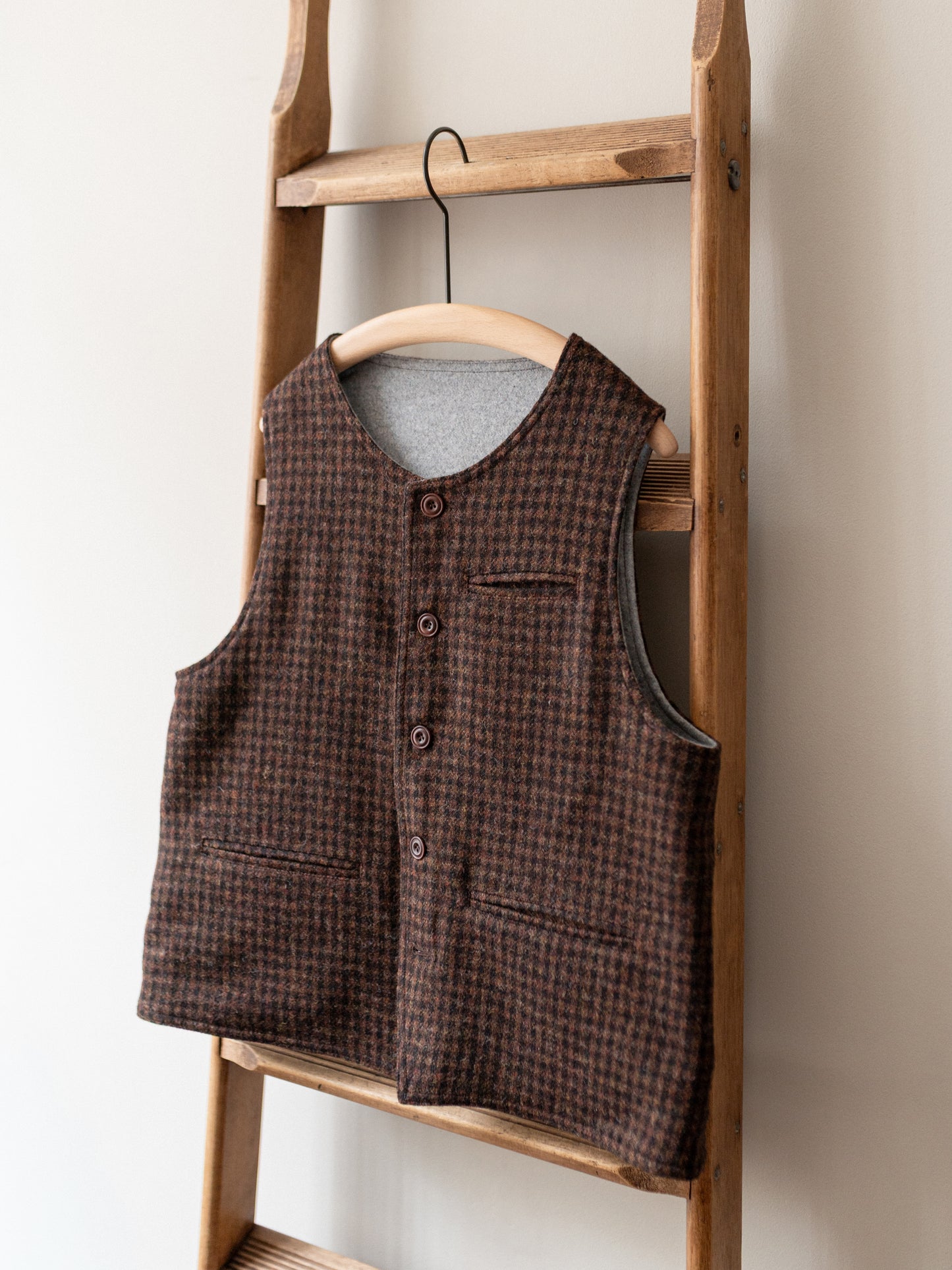 Tweed Reversible Vest / Brown & Grey
