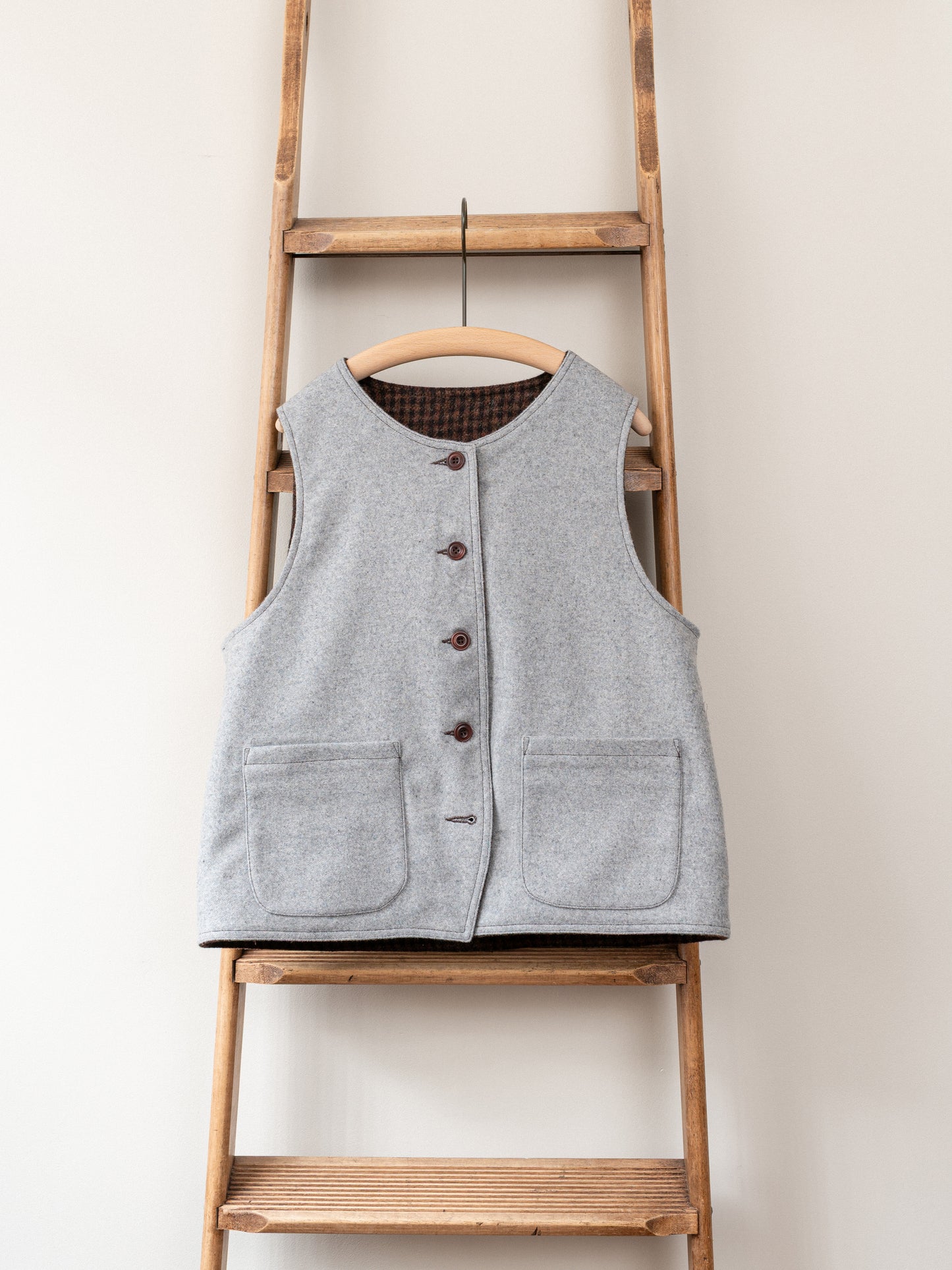 Tweed Reversible Vest / Brown & Grey
