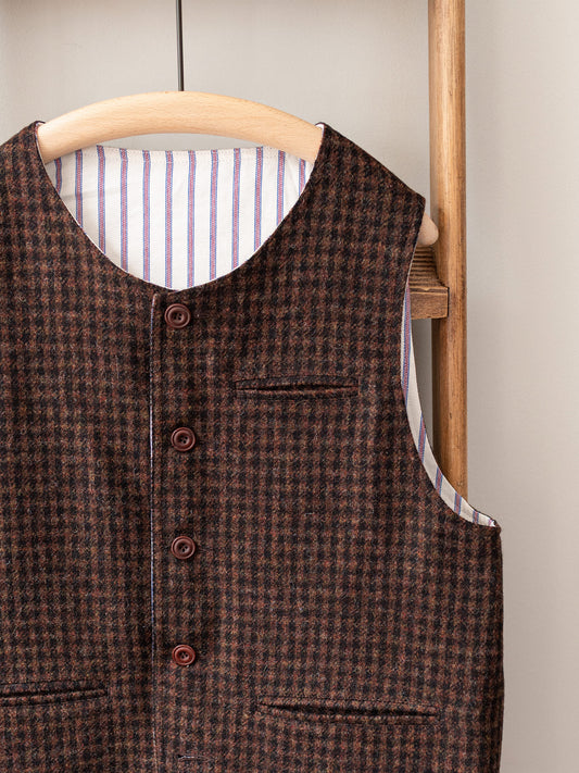 Tweed Reversible Vest / Brown & Stripe
