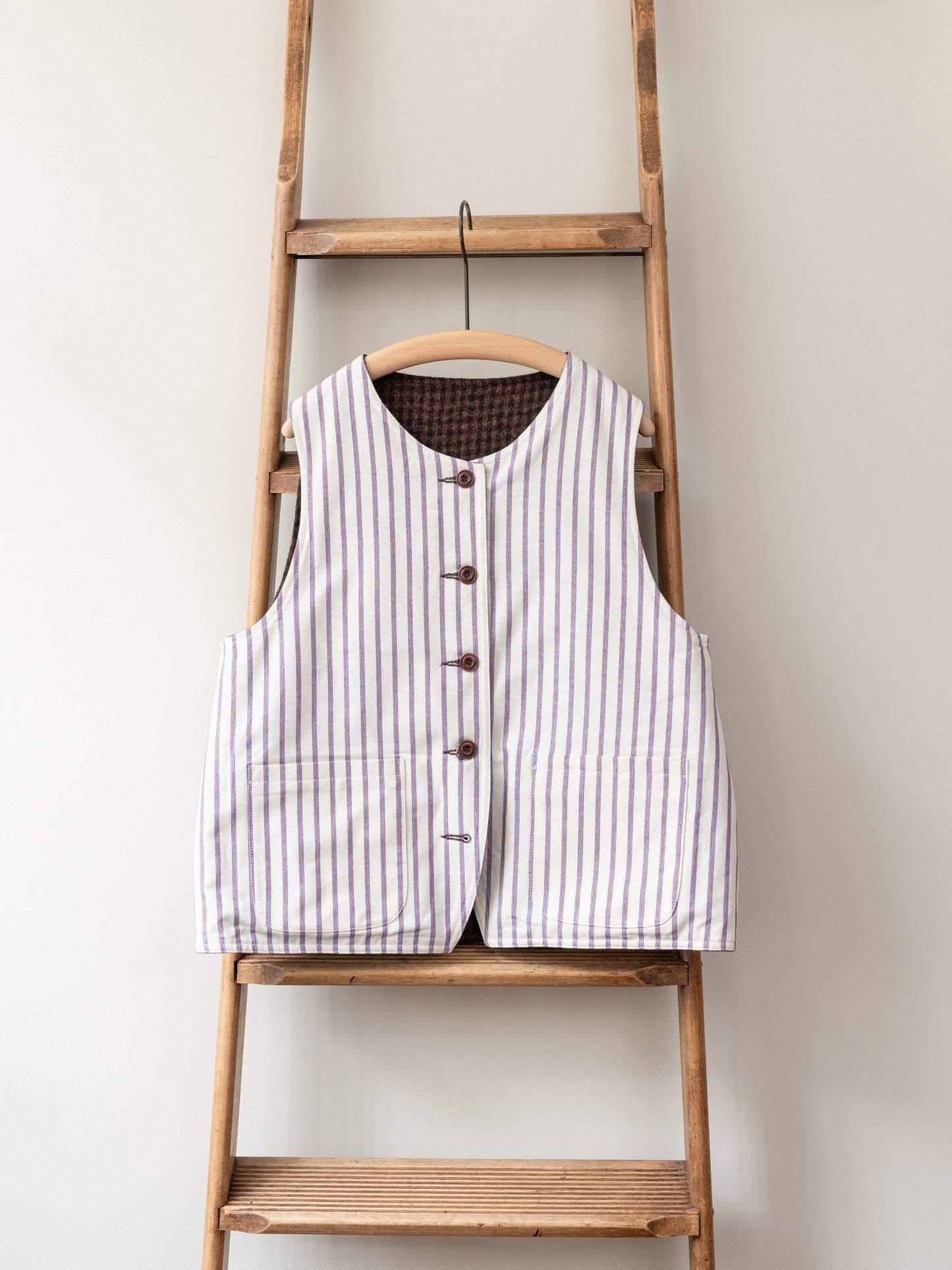 Tweed Reversible Vest / Brown & Stripe