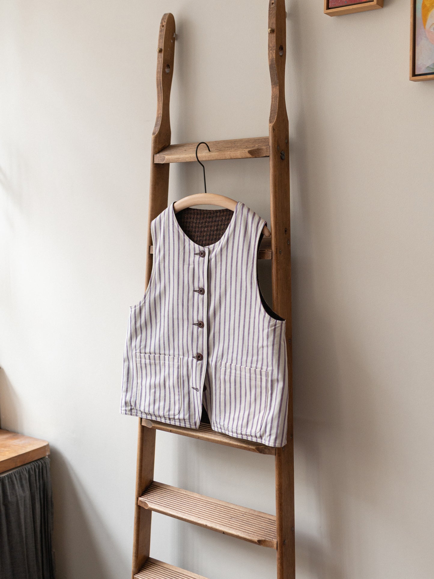 Tweed Reversible Vest / Brown & Stripe