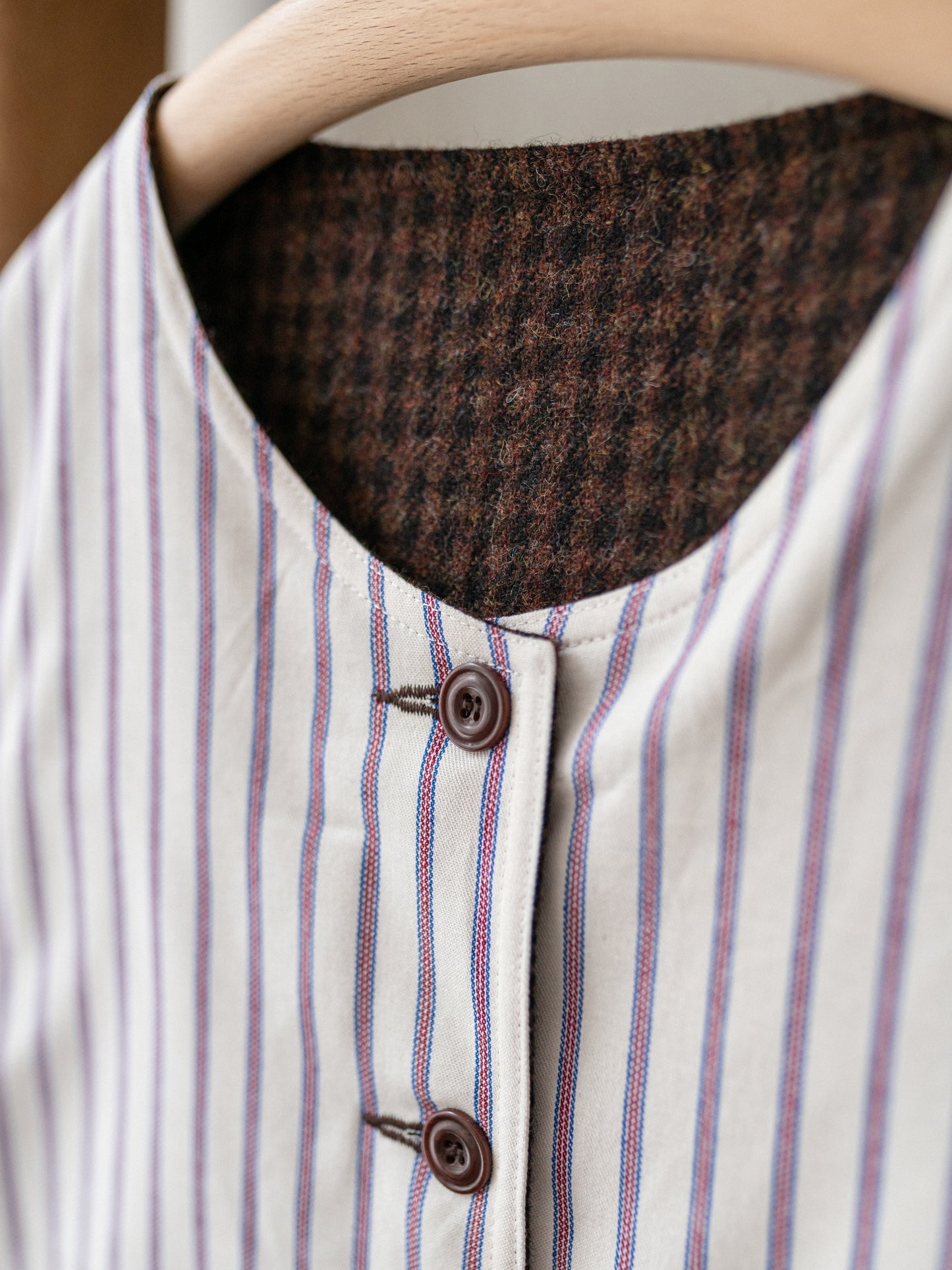 Tweed Reversible Vest / Brown & Stripe