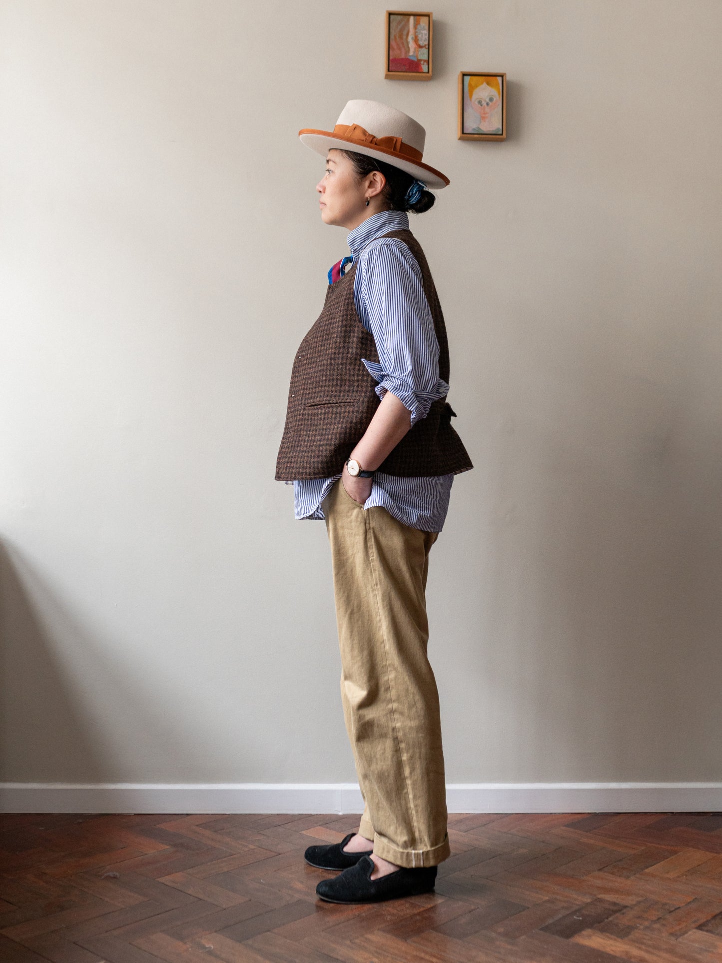 Tweed Reversible Vest / Brown & Stripe
