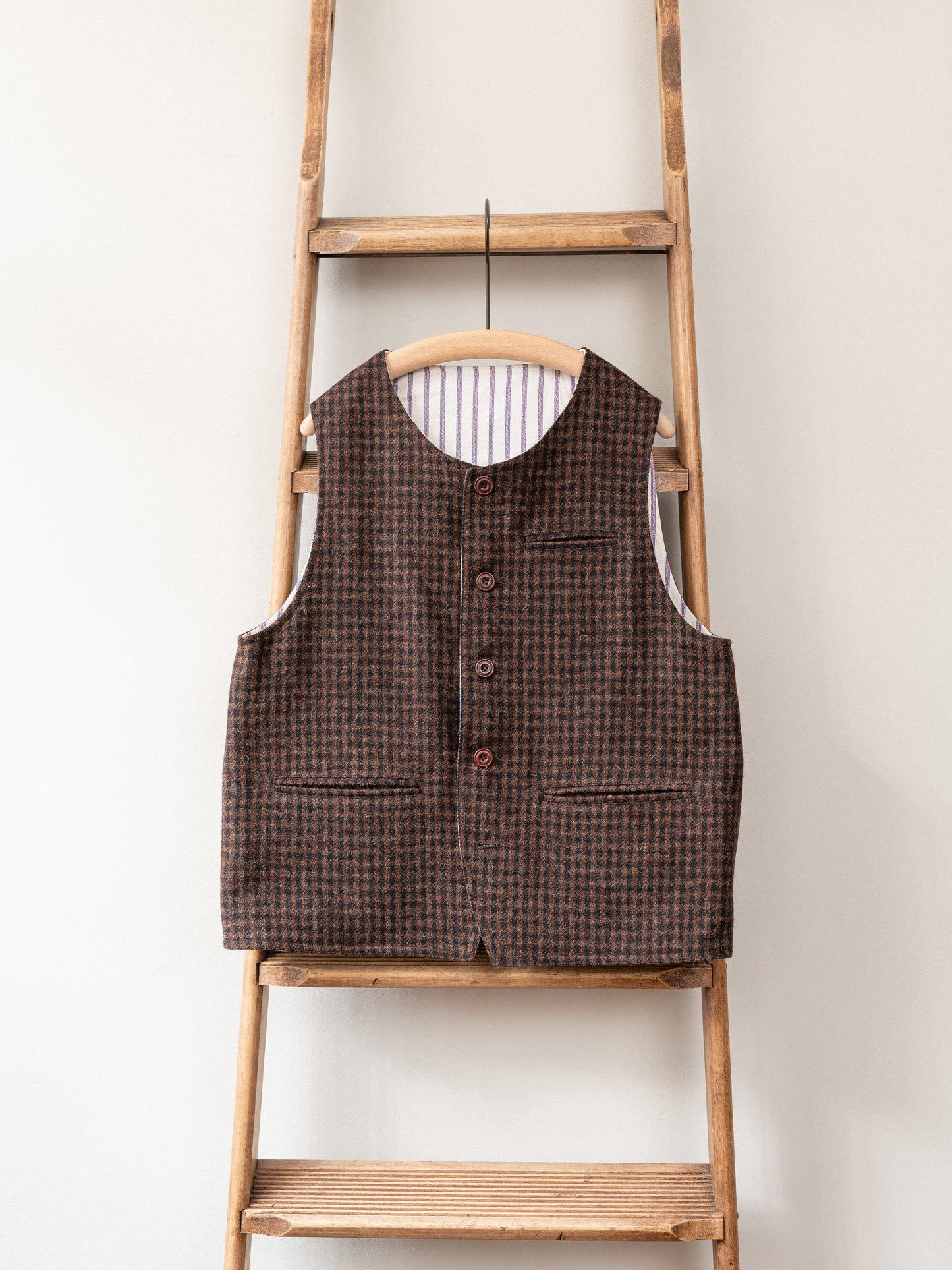 Tweed Reversible Vest / Brown & Stripe