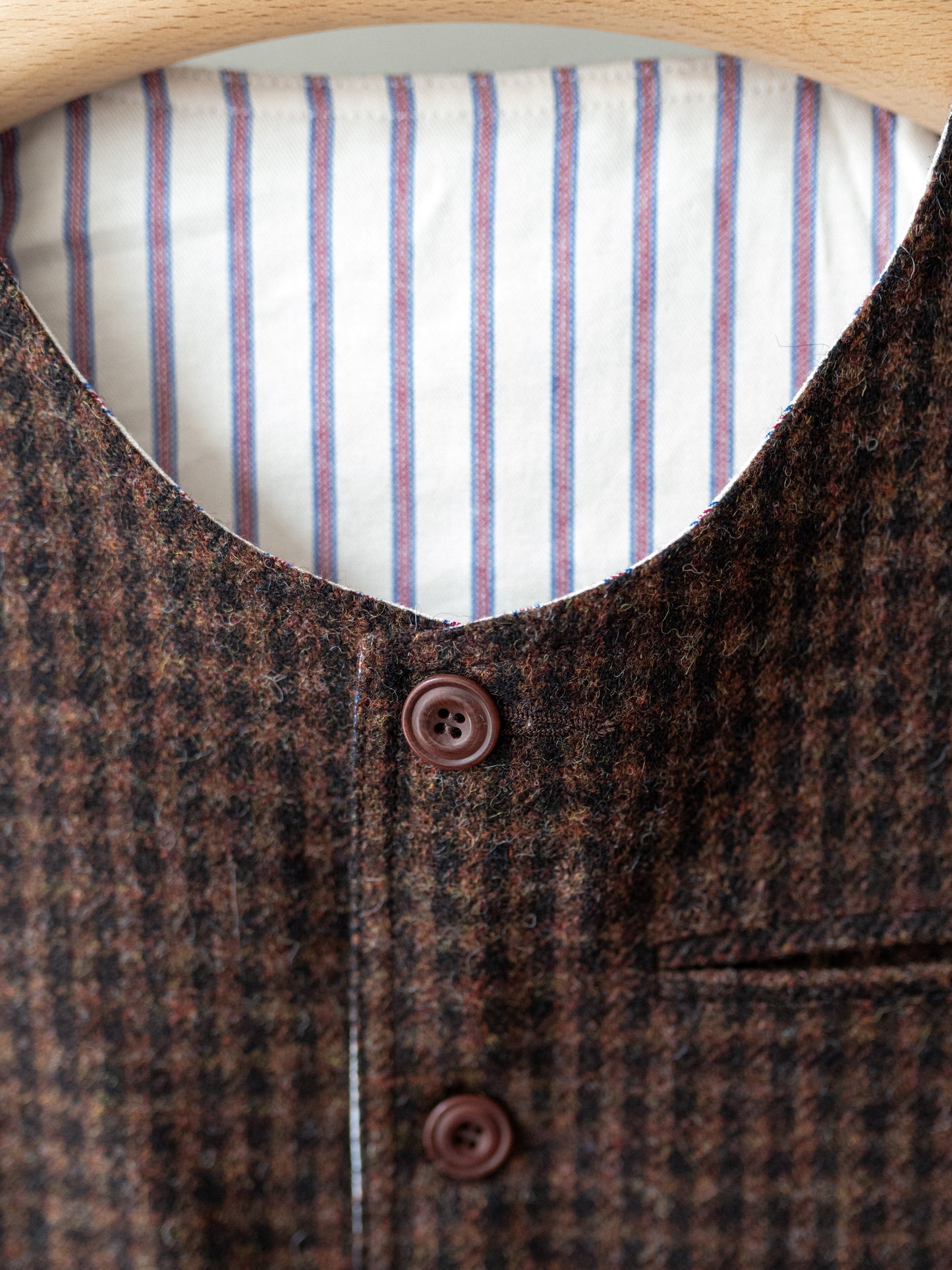 Tweed Reversible Vest / Brown & Stripe