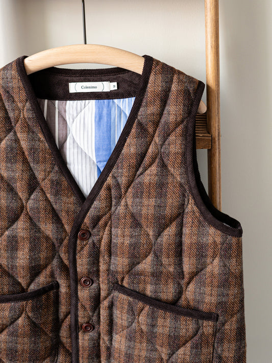 Tweed Quilted Vest / Brown Check