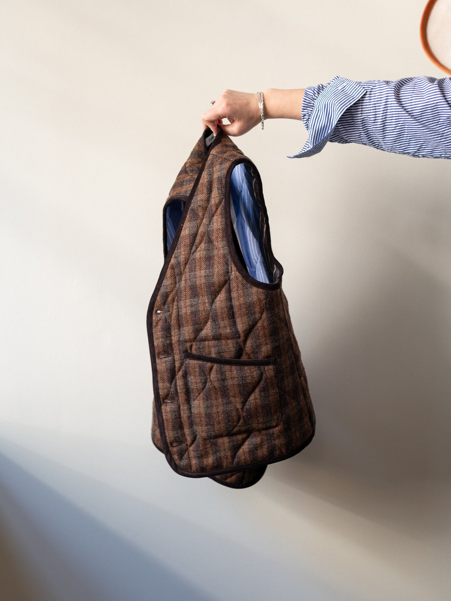 Tweed Quilted Vest / Brown Check