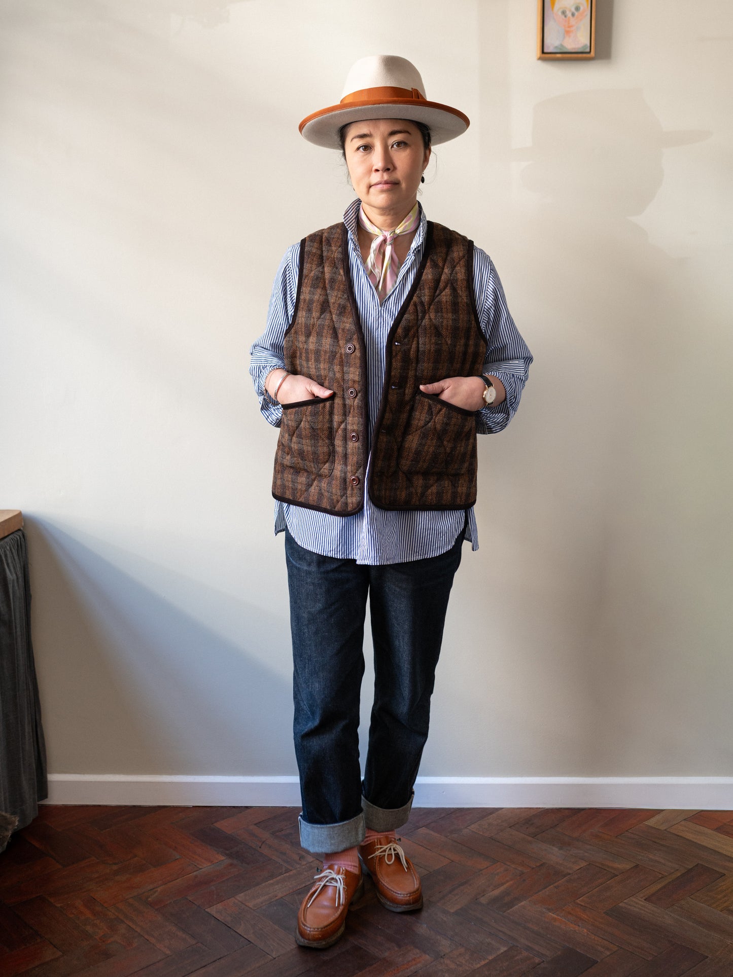 Tweed Quilted Vest / Brown Check