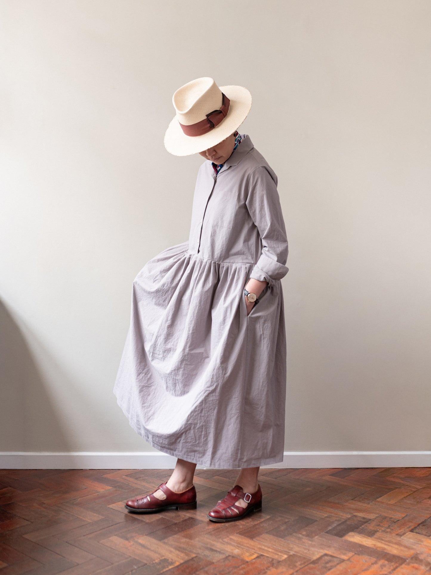 Typewriter Cotton Dress / Pale Mauve