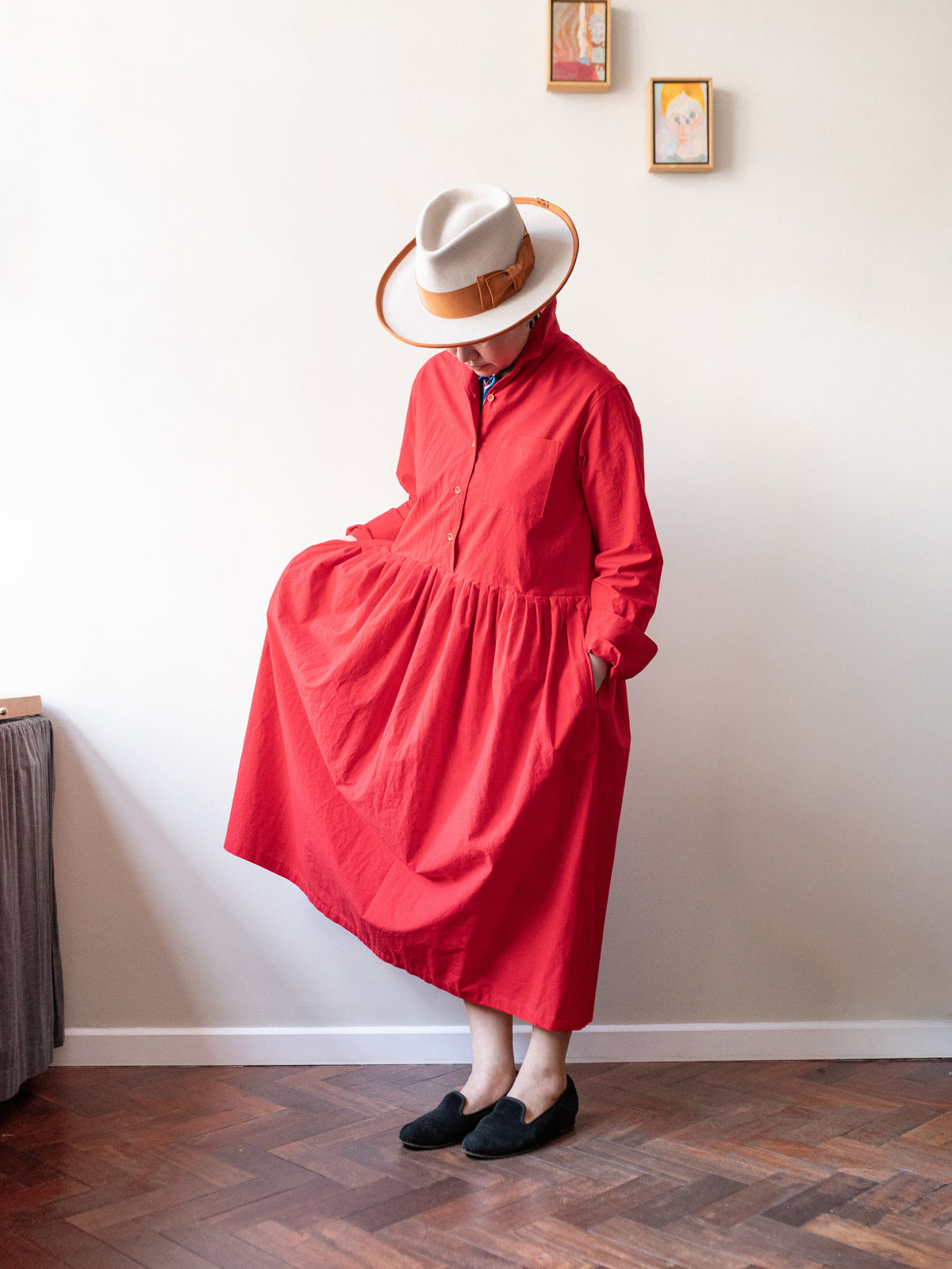 Typewriter Cotton Dress / Red