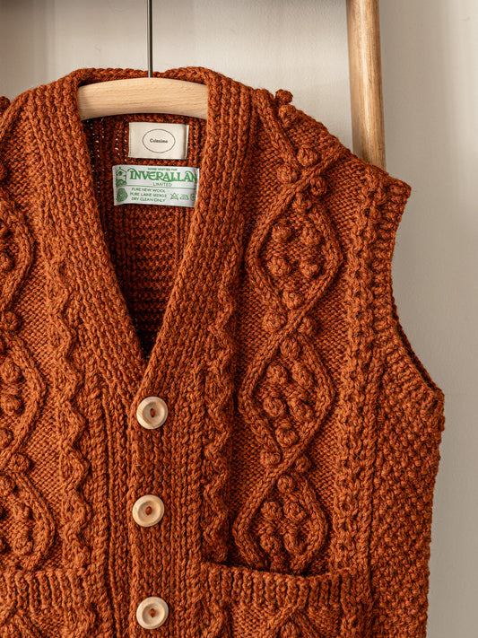 Aran V-neck Waistcoat / Ginger