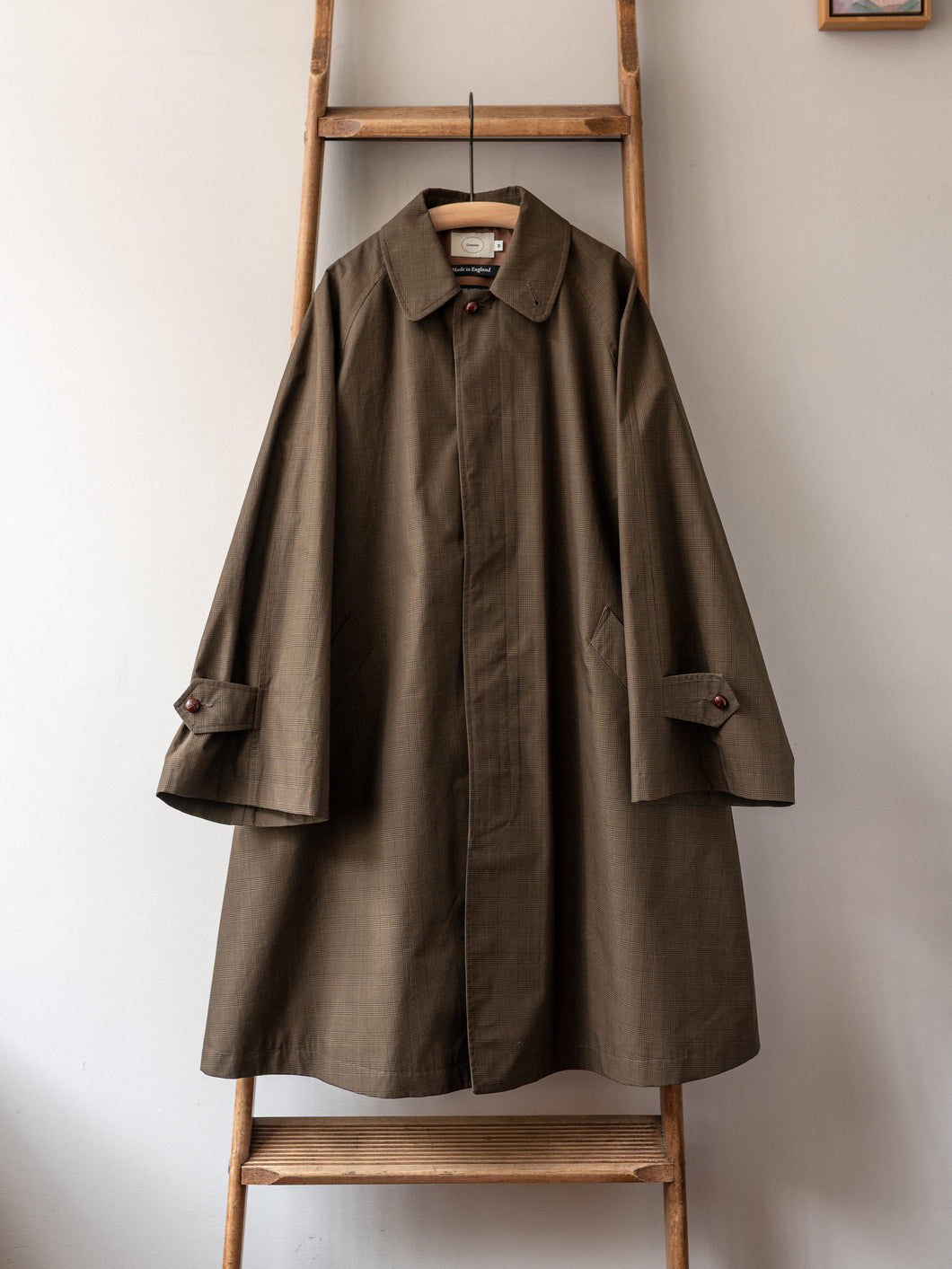 Wax Cotton A-Line Balmacaan Coat / Beige